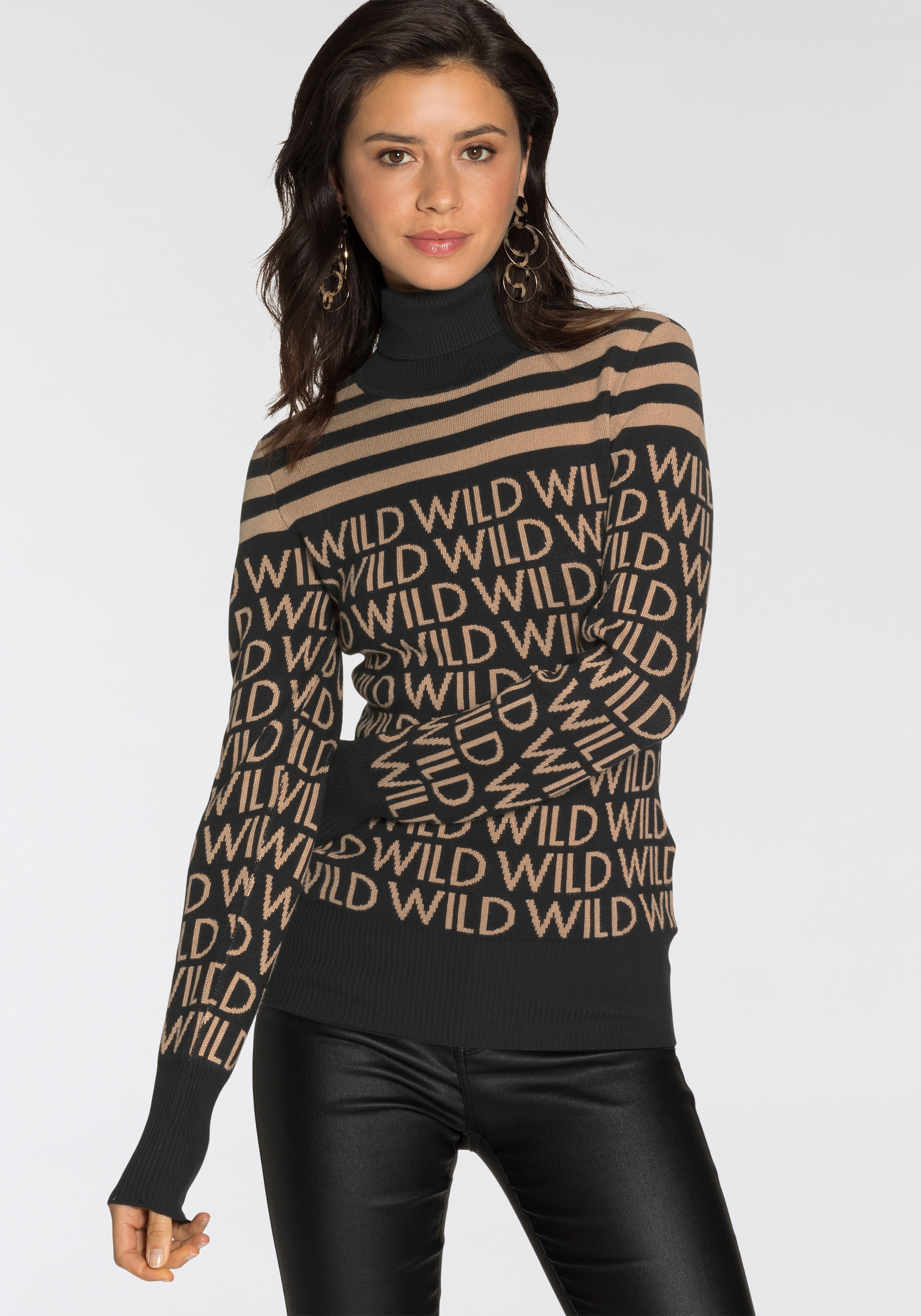 Melrose Rollkragenpullover, mit Streifen und Wording