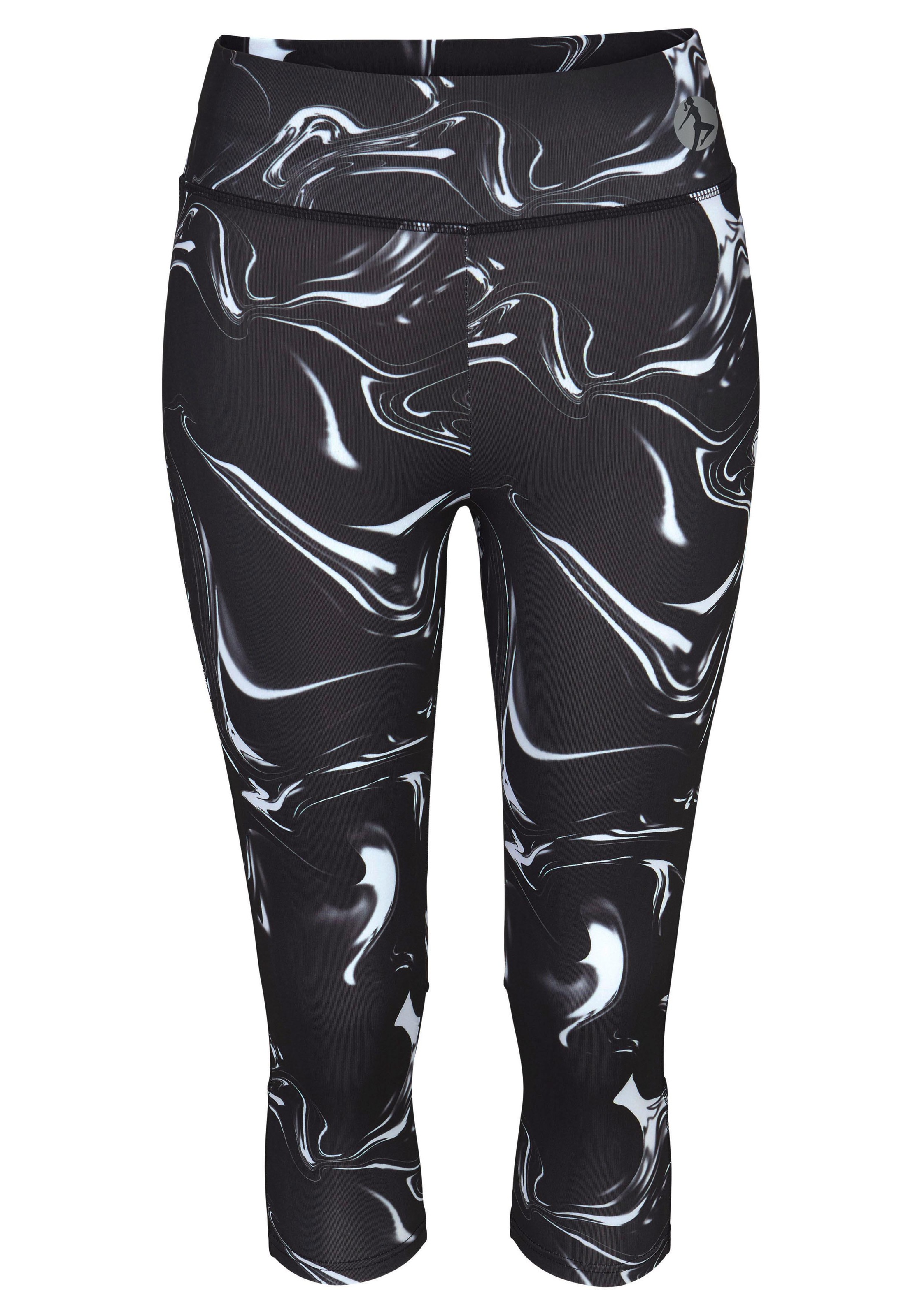 LASCANA ACTIVE Caprileggings "Black Marble" Sporthose mit breitem Bund