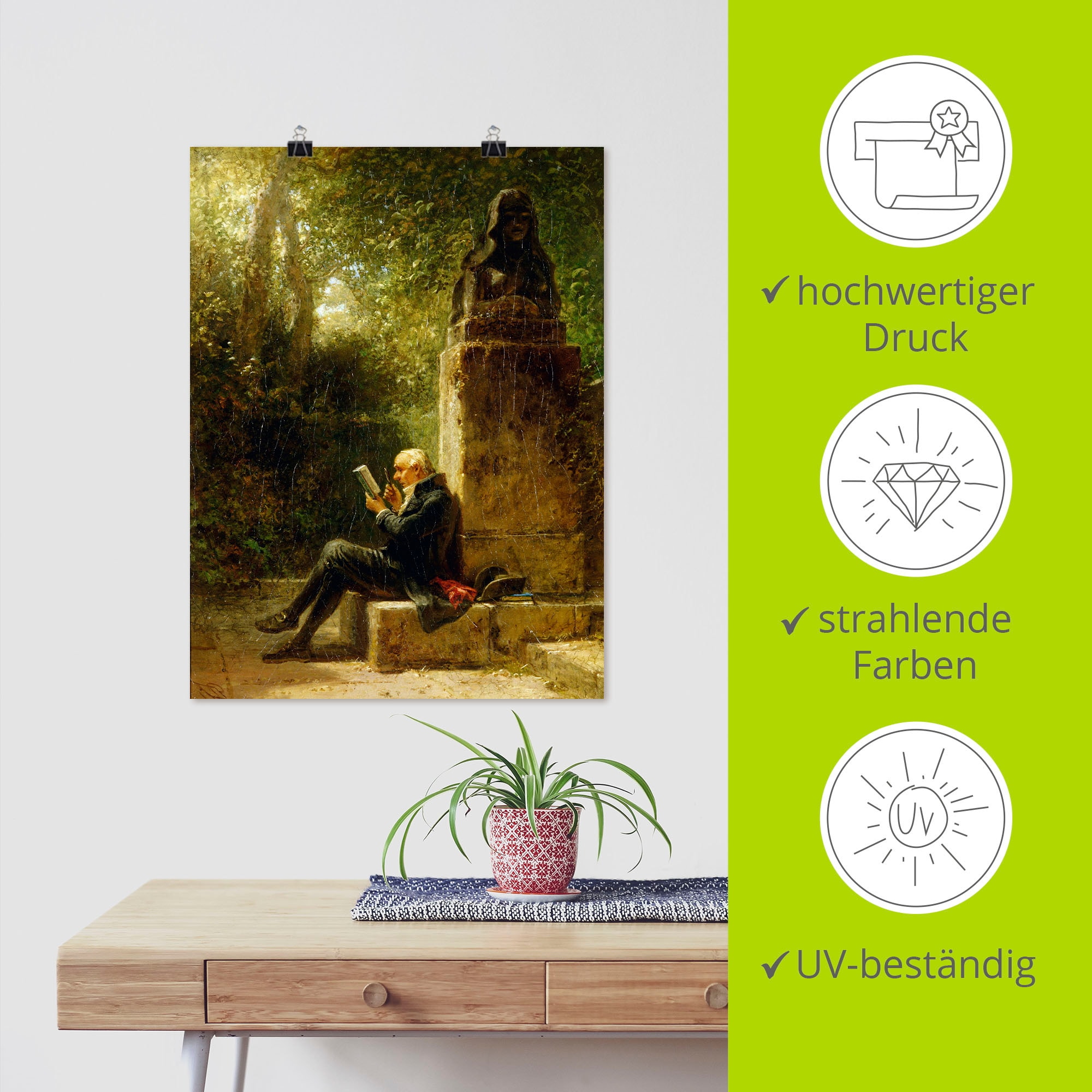 Artland Kunstdruck »Der Philosoph (Der Leser im Park)«, Mann, (1 St.), als Leinwandbild, Wandaufkleber oder Poster in versch. Grössen