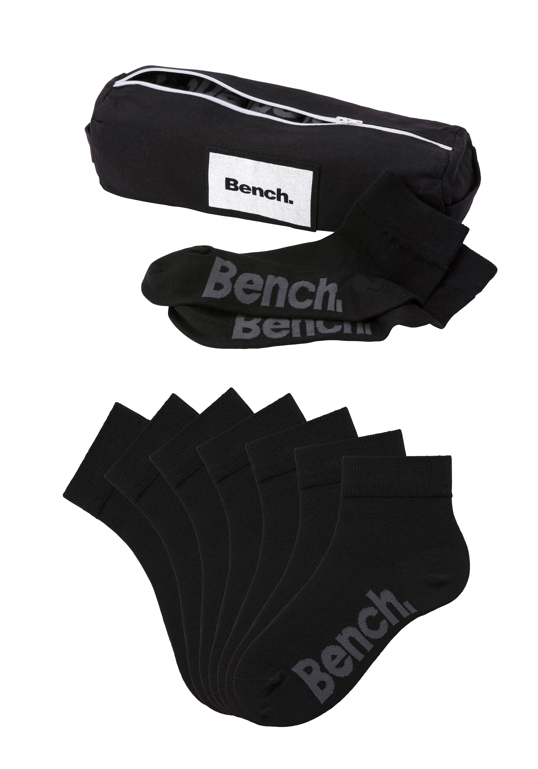 Bench. Kurzsocken, (Federtasche, 7 Paar), in ansprechendem Mäppchen mit Reissverschluss
