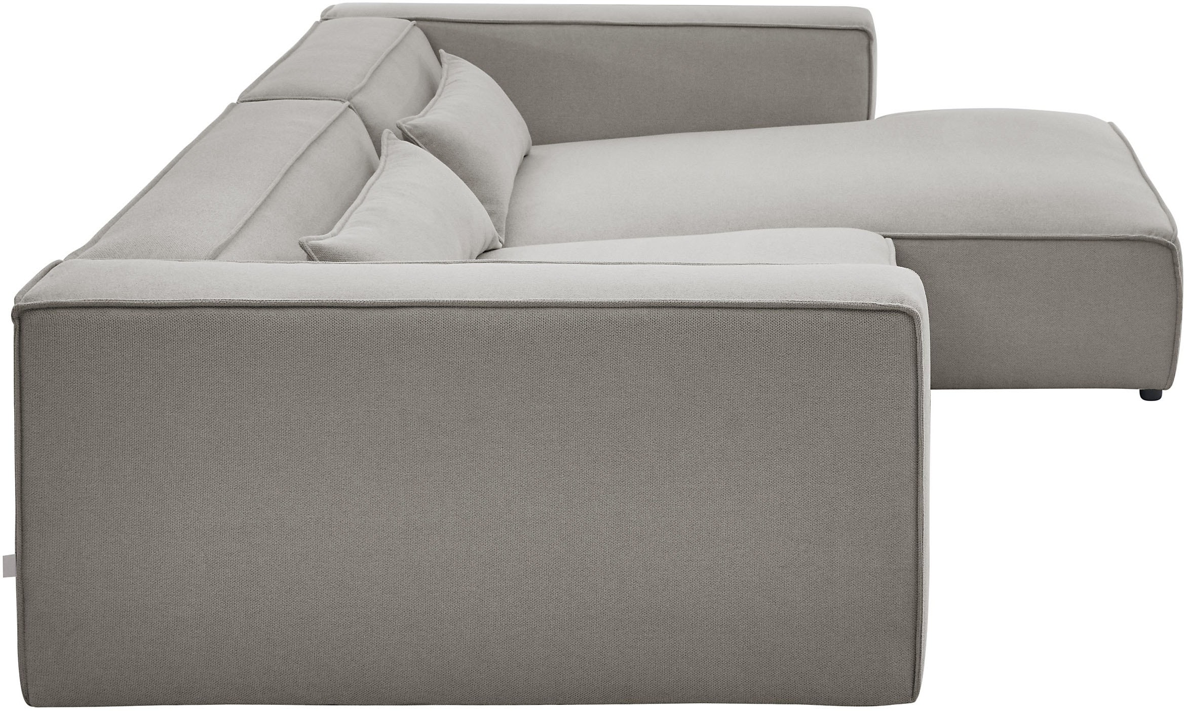 LeGer Home by Lena Gercke Ecksofa »PIARA XXL, Big-Sofa in Cord oder Leinenoptik, L-Form, mit Kedernaht«, wahlweise Ottomane rechts/links, schwarze Füsse, extra tiefe Sitzfläche