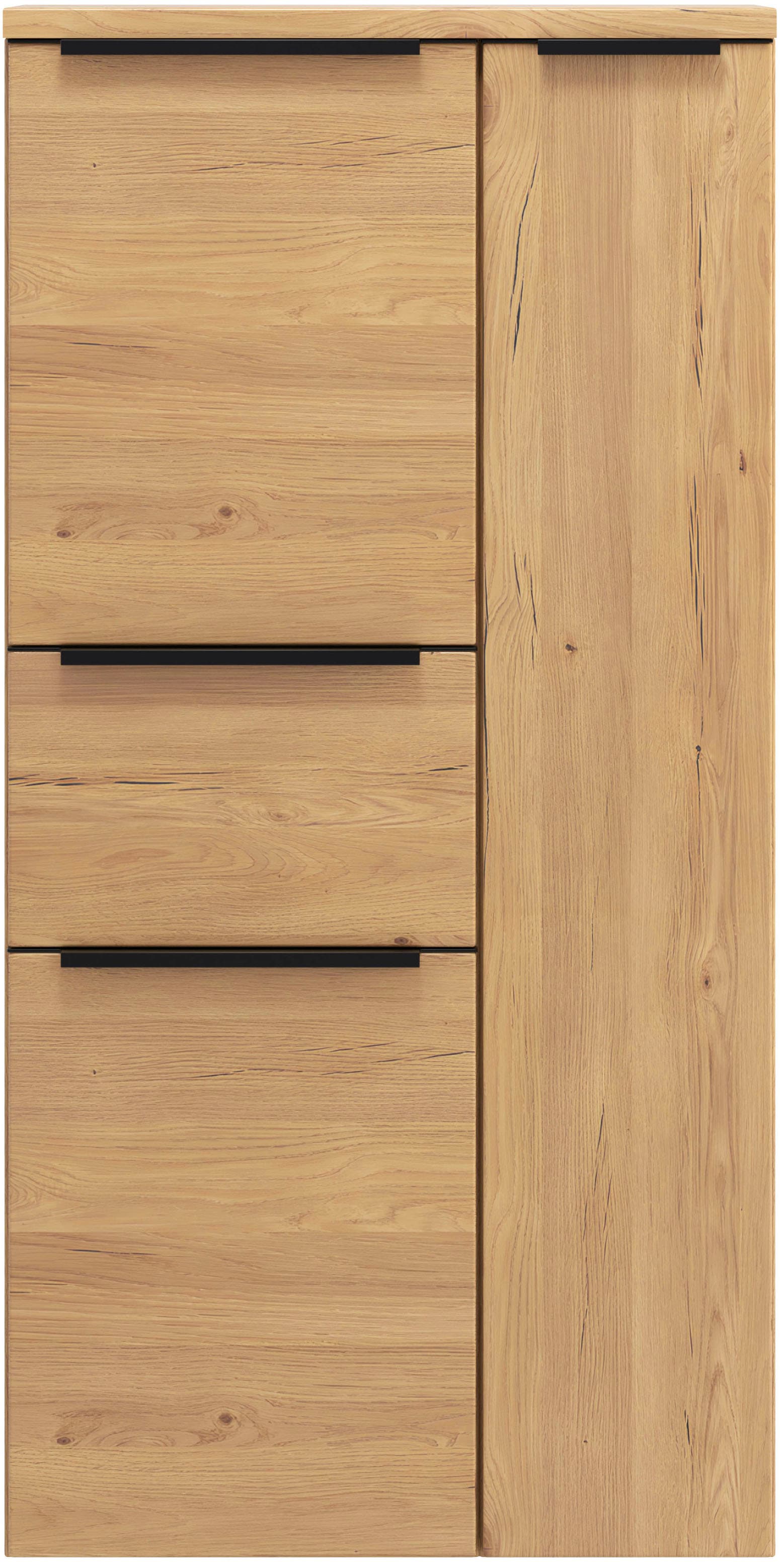 welltime Midischrank "MAILAND, Softclose-Auszug, gedämpfte Scharniere, hochwertiges MDF" Masse (B/H/T): ca. 65/130/35 cm, Wildeiche, gedämpfte Scharniere und Softclose-Auszug