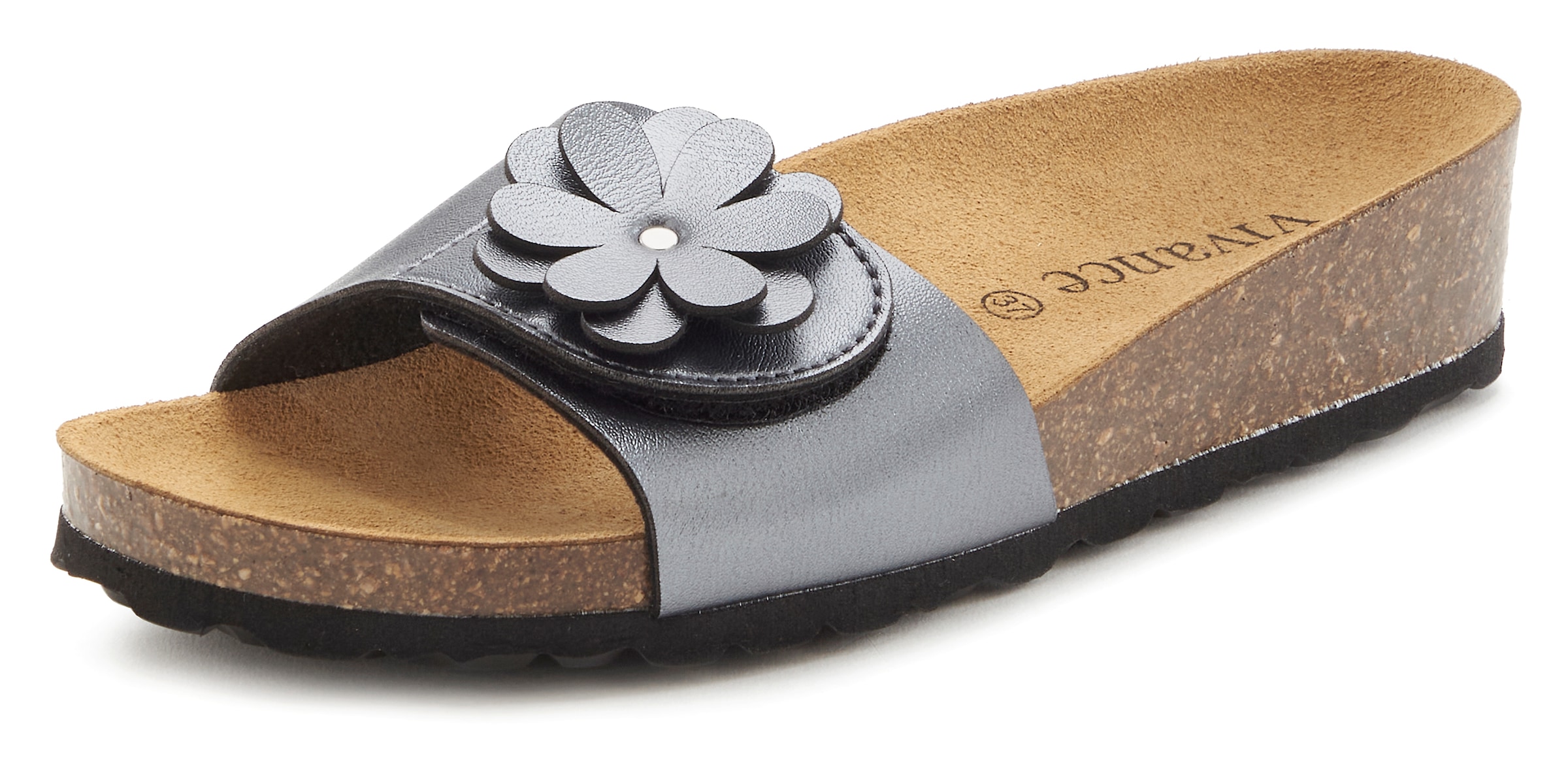 Vivance Pantolette »Mule, Sandale, offener Schuh«, mit Komfortkorkfussbett aus Leder und dezentem Keilabsatz