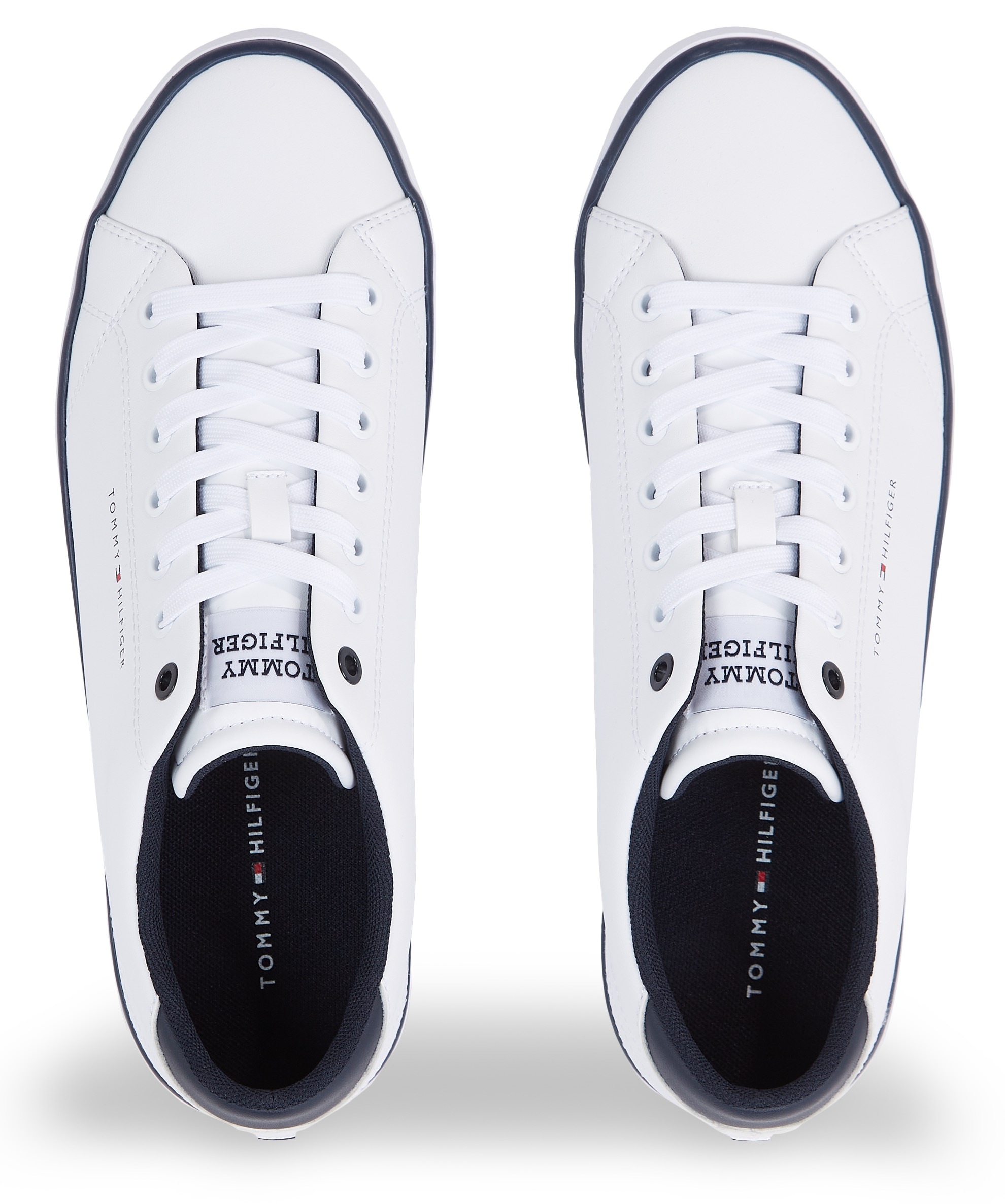 Tommy Hilfiger Sneaker »TH HI VULC CORE LOW LEATHER ESS«, Freizeitschuh, Halbschuh, Schnürschuh mit Ziernähten an der Ferse