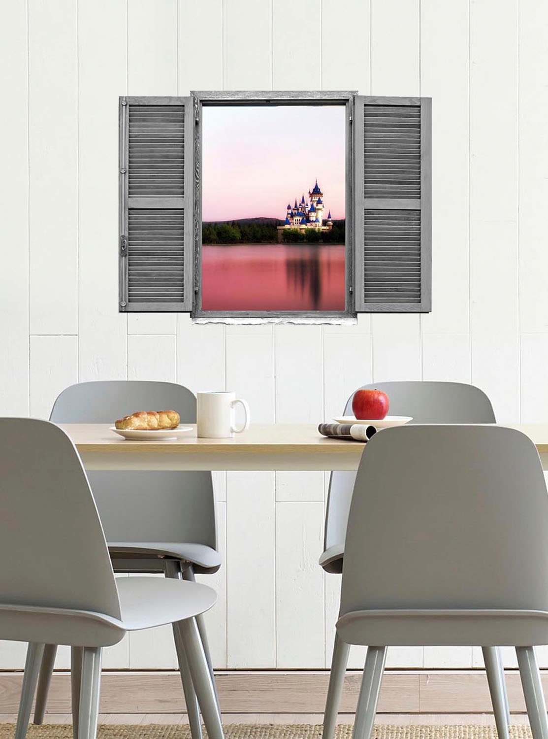 queence Wandtattoo »Schloss«, (1 St.), Wandsticker, Wandbild, selbstklebend, 3D, Fenster