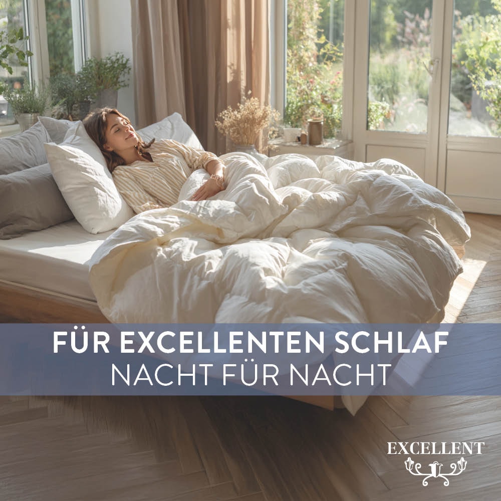 Excellent Daunenbettdecke »Wien, Bettdecken für Sommer und Winter, Decke«, polarwarm, Füllung 90% Daunen, 10% Federn, Bezug 100% Baumwolle, (1 St.), Bettdecke 135x200 cm, made in Germany, allergiker geeignet (Hausstaub)