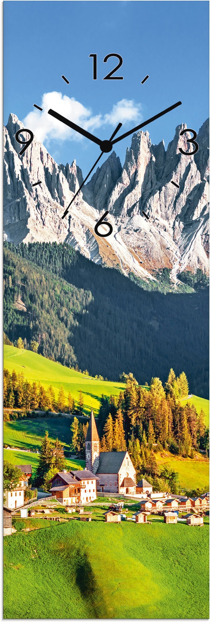 Artland Wanduhr »Glasuhr Alpen Berge Santa Maddalena«, wahlweise mit Quarz-  oder Funkuhrwerk, lautlos ohne Tickgeräusche online kaufen | Jelmoli-Versand