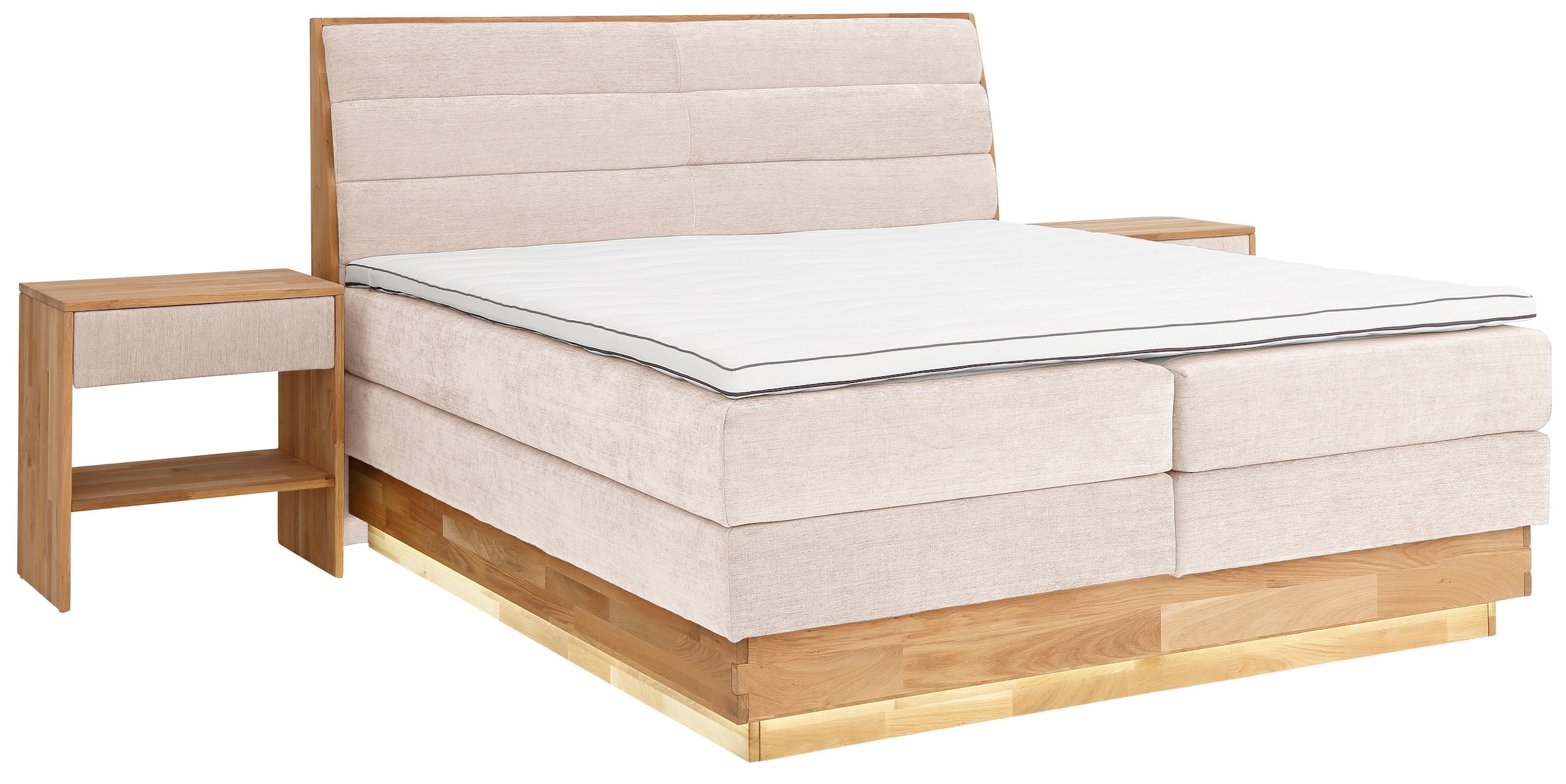 GOODproduct Boxspringbett, LED-Beleuchtung, mit zertifizierten, recycelten Bezugsstoffen