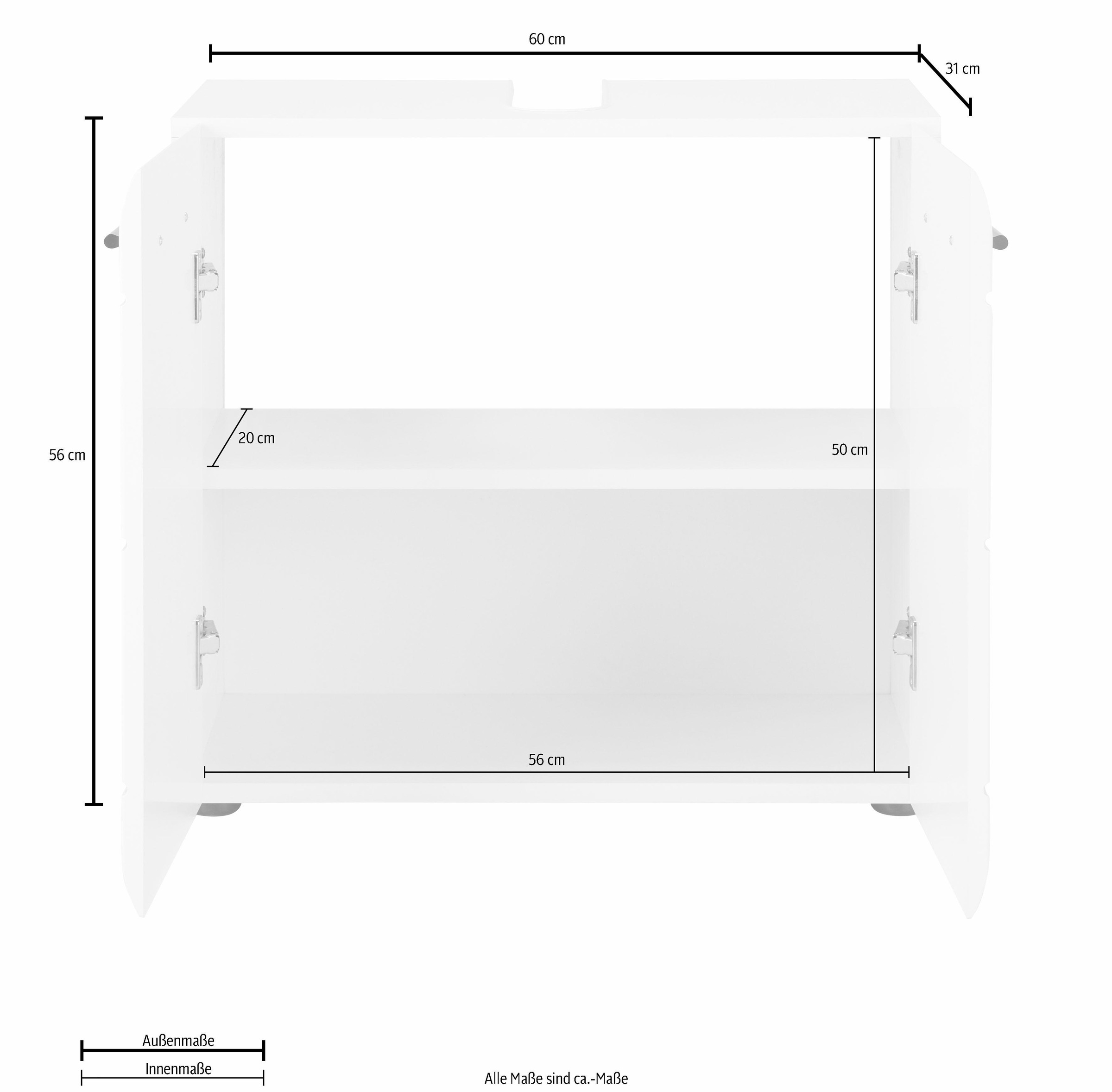 welltime Waschbeckenunterschrank »Sovana«, Waschtisch mit verstellbarem Fach - Masse (B/T/H) 60/31/56 cm