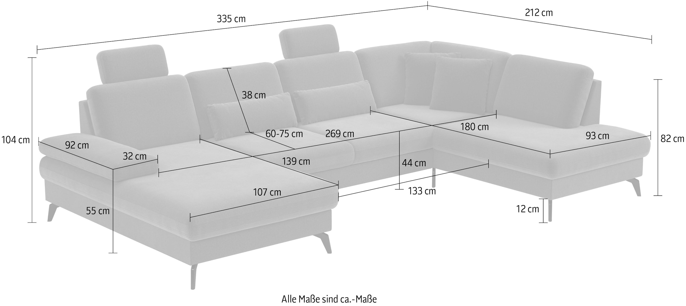 sit&more Wohnlandschaft »Morris U-Form inkl. Sitztiefenverstellung«, wahlweise mit Bettfunktion, Bettkasten und Armteilverstellung