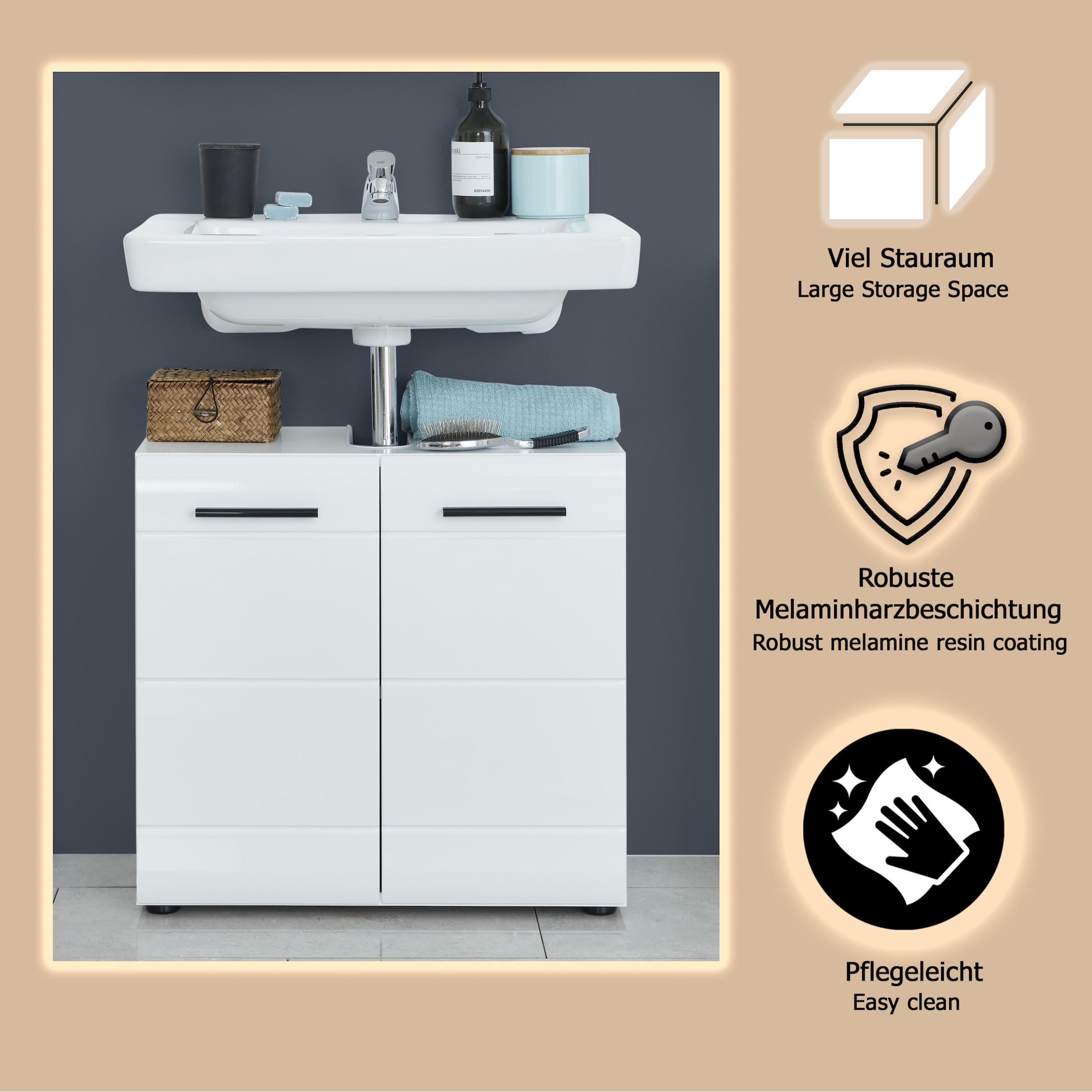 welltime Waschbeckenunterschrank »Sovana«, Waschtisch mit verstellbarem Fach - Masse (B/T/H) 60/31/56 cm