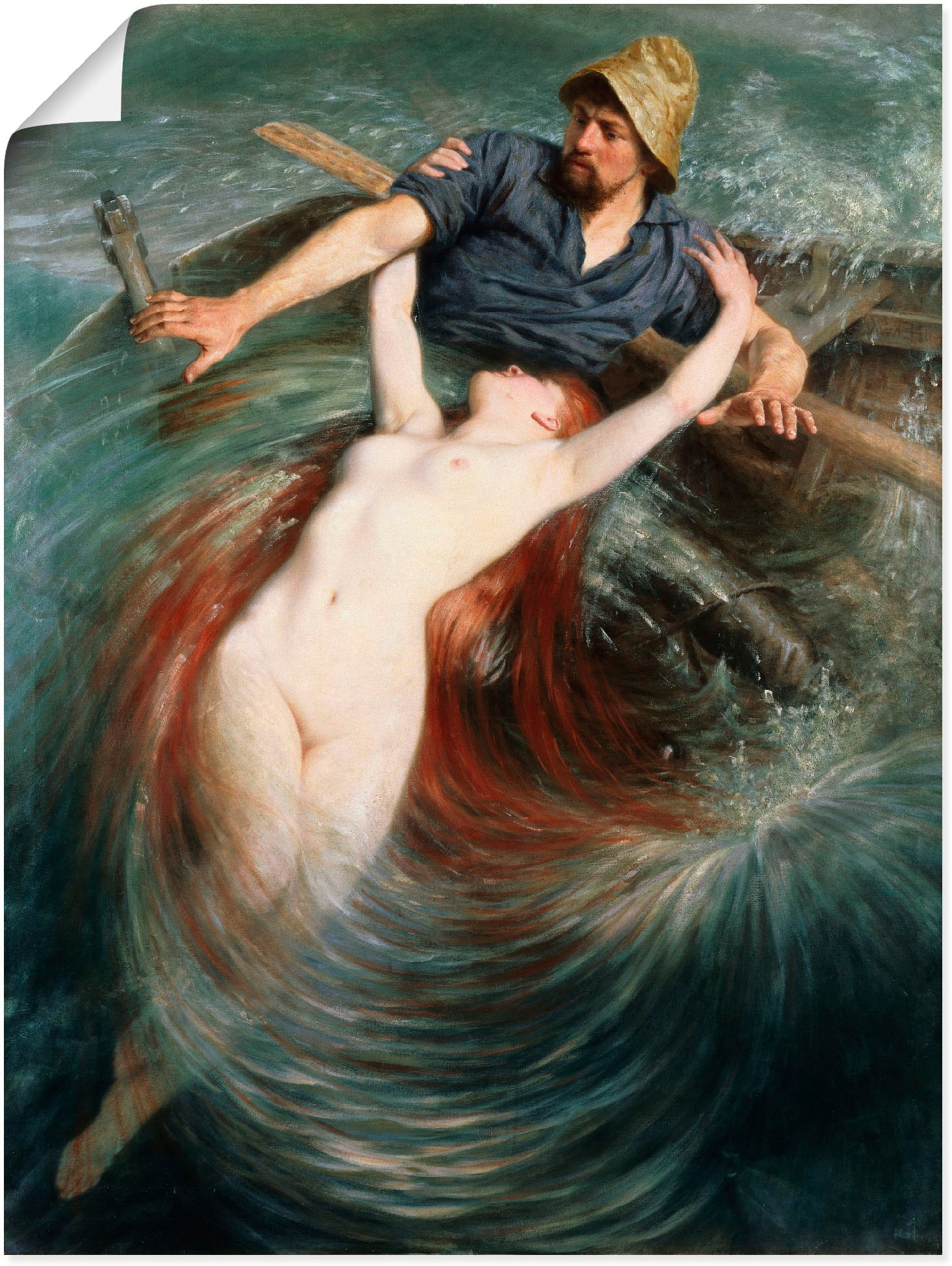 Artland Wandbild »Ein Fischer in den Fängen einer Sirene.«, klassische Fantasie, (1 St.), als Leinwandbild, Poster in verschied. Grössen