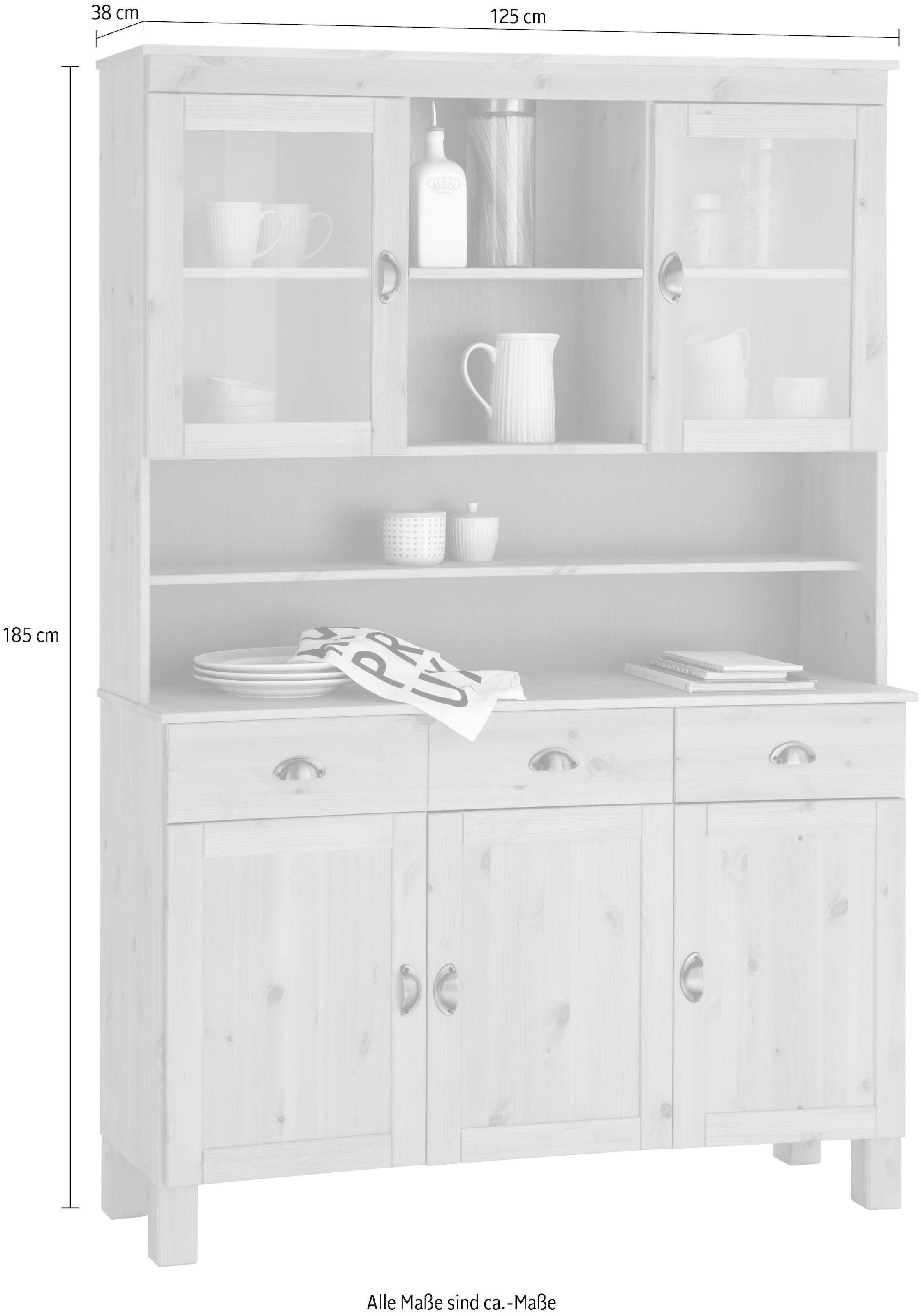 Home affaire Küchenbuffet »Oslo«, 125 cm breit, aus massiver Kiefer, mit 2  Glastüren, Metallgriffe online bestellen | Jelmoli-Versand