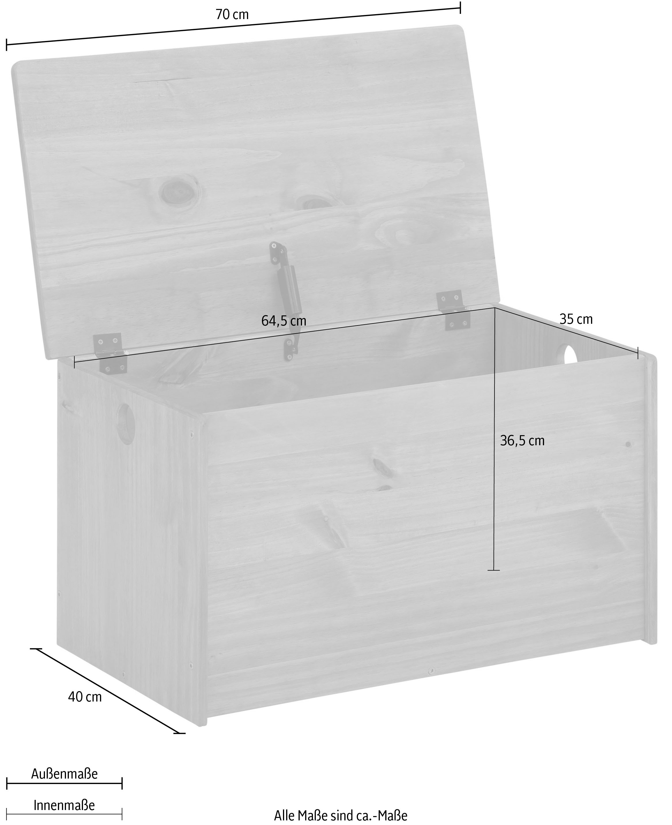 Lüttenhütt Truhe »Alpi«, (1 St.), Kiefernholz, in verschiedenen Farbvarianten erhältlich, Höhe 43 cm