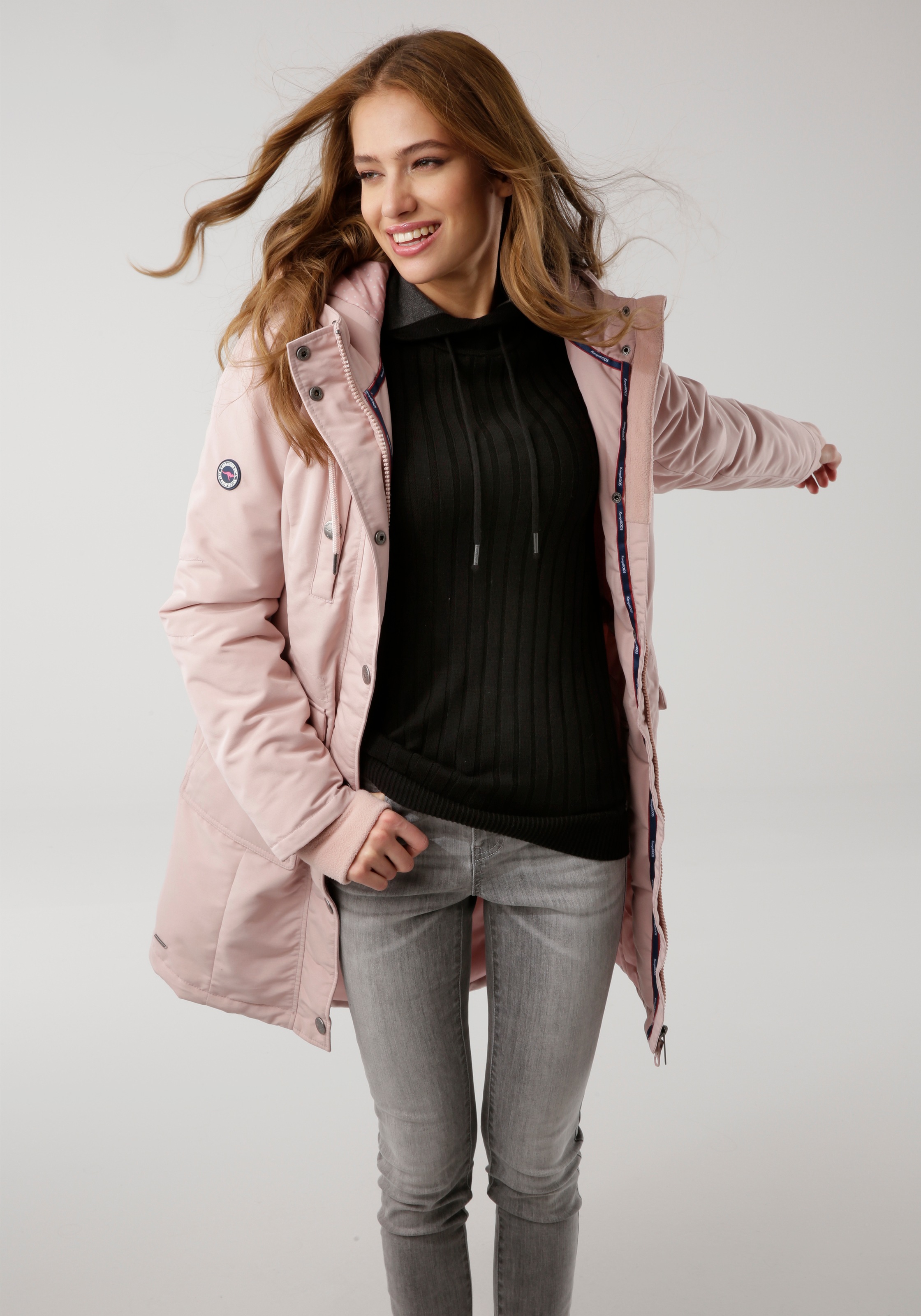 KangaROOS Langjacke, mit Kapuze, für den Übergang, aus leichtem Webmaterial, modisch