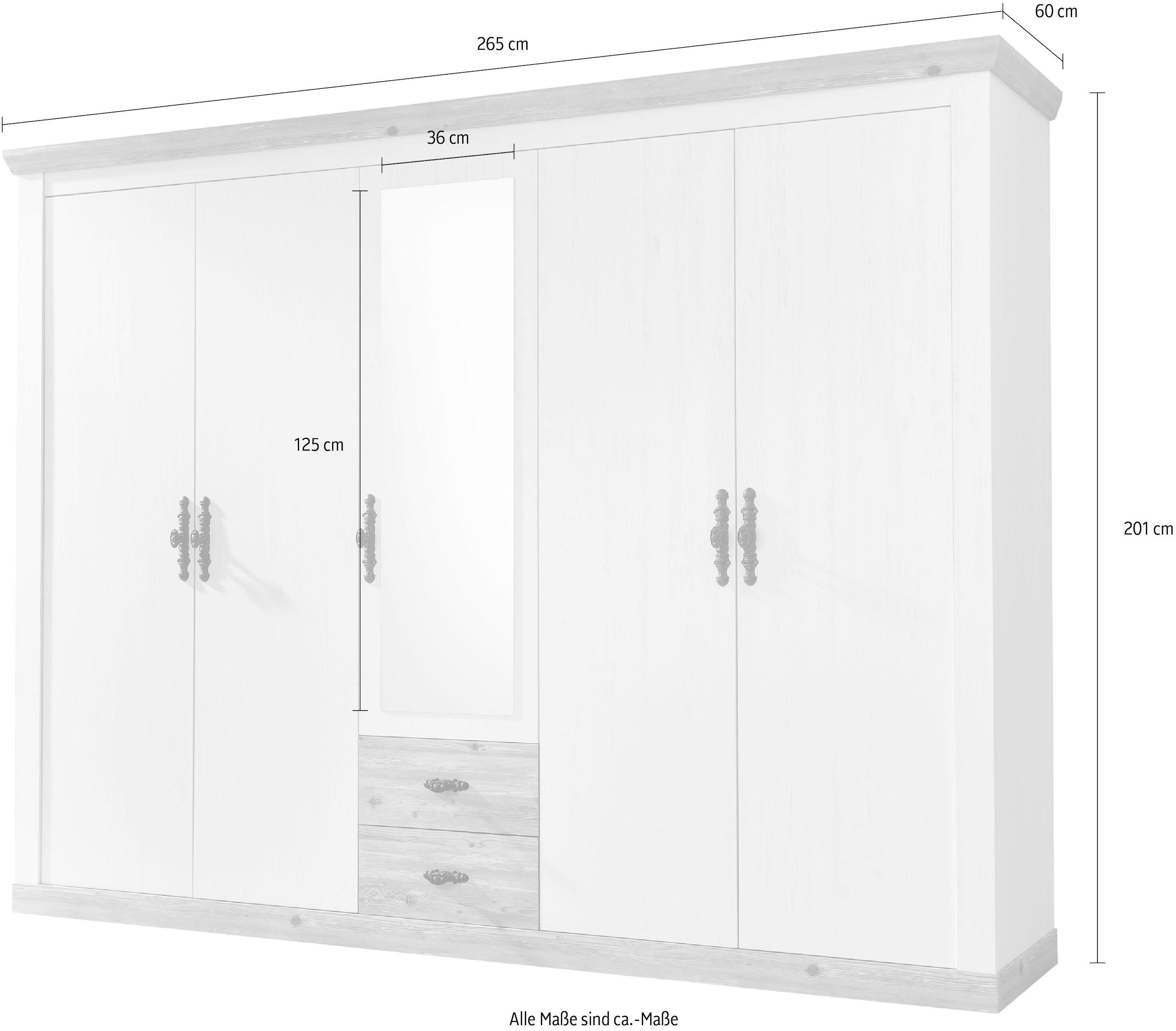 Home affaire Drehtürenschrank »Florenz Landhausschrank,rustikale Metallgriffe mit feinen Verzierungen«, Kleiderschrank mit Spiegel Schlafzimmerschrank BESTSELLER Garderobe