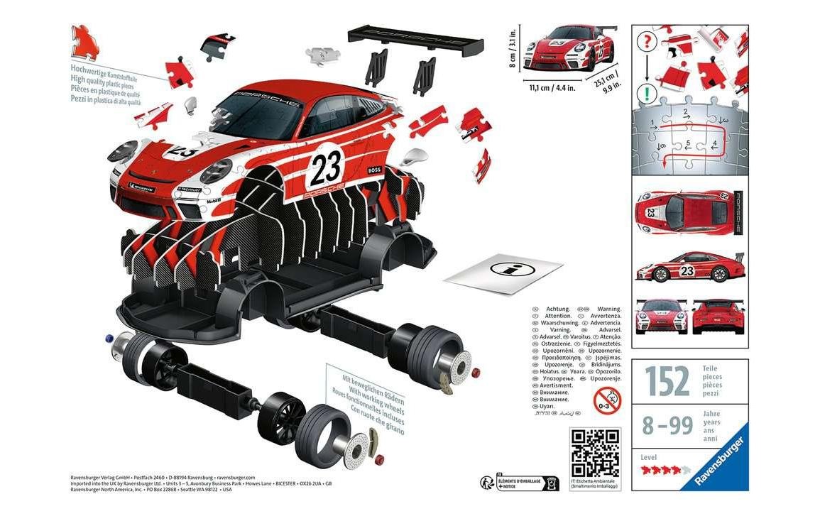 Ravensburger 3D-Puzzle »Porsche 911 GT3 Cup Salzburg Design«, (152 tlg.)