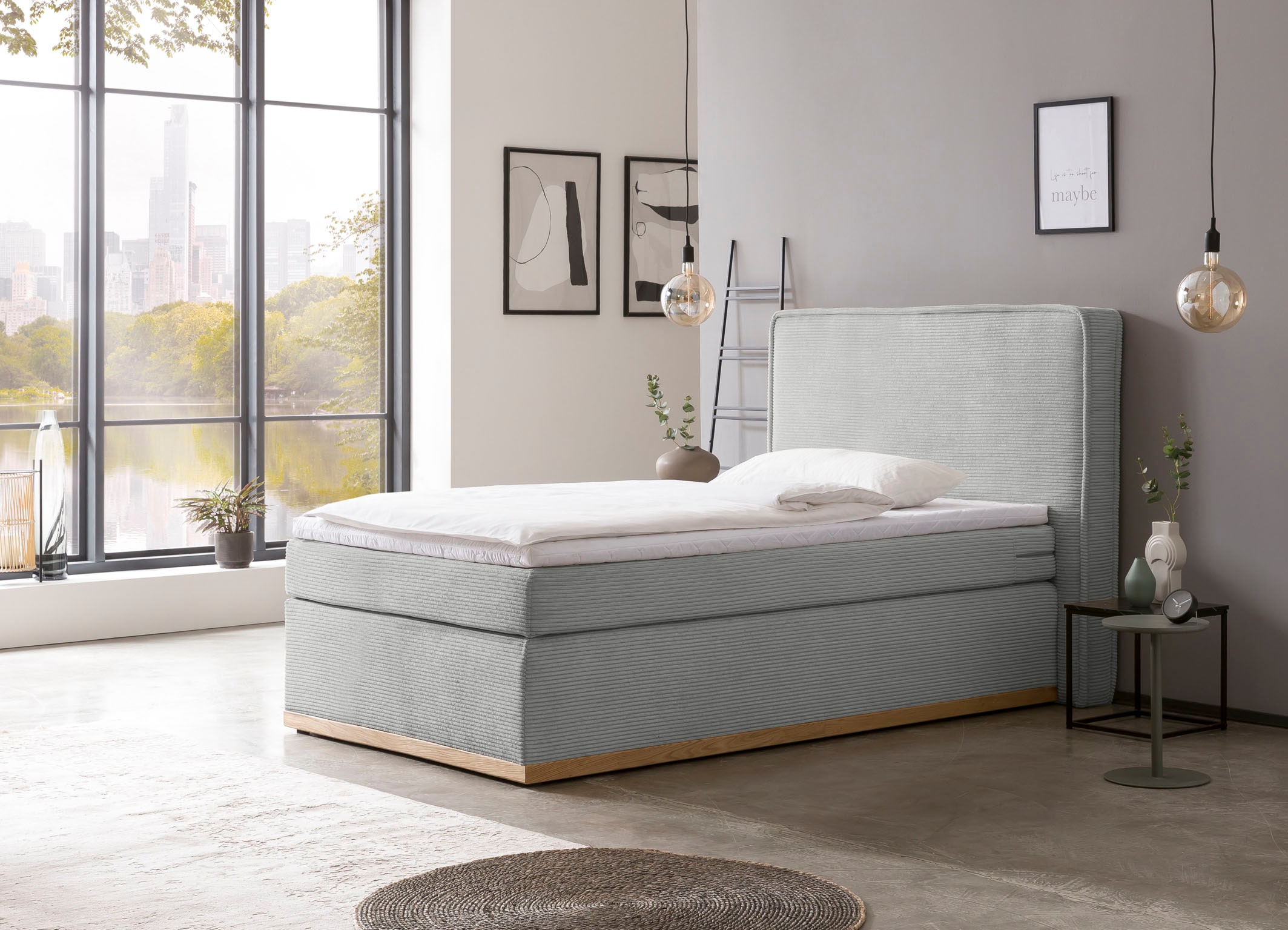 Home affaire Boxspringbett »SHERWOOD Hotelbett, Polsterbett«, Hochwertiger Cord,weiche Velours-Struktur, mit Topper, Eiche