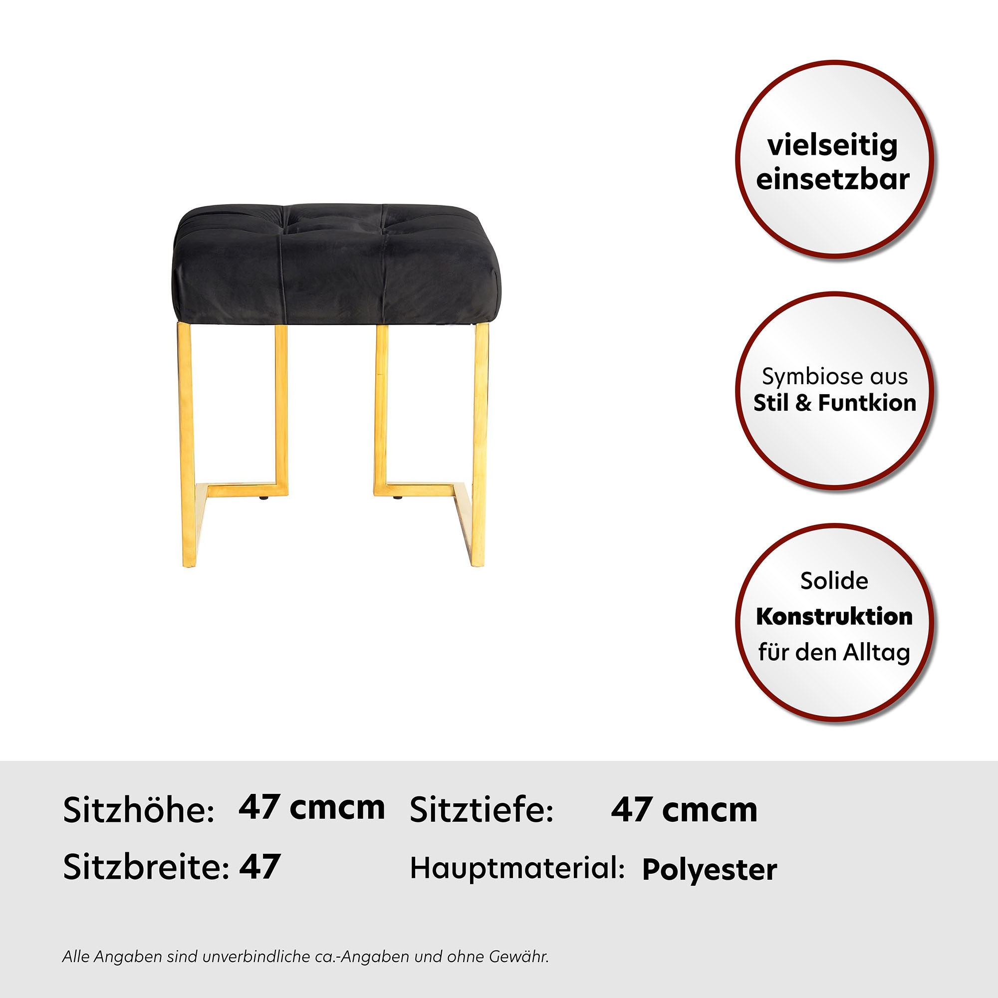 Kayoom Sitzhocker »Hocker Rare, Edler Touch durch goldfarbenenes Gestell«, (1 St.), eckig, samtweich, gesteppt, mit Zierknöpfen, Edelstahlgestell