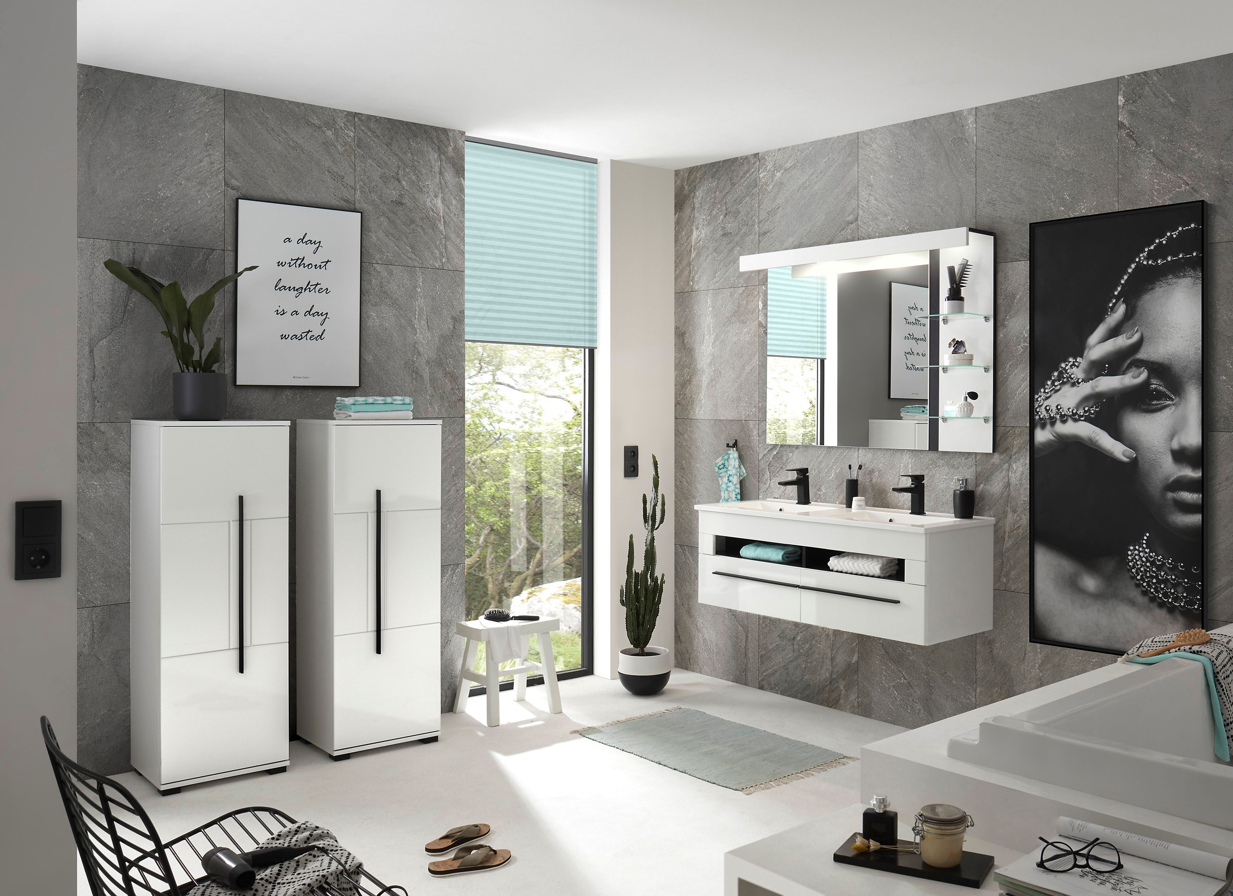 INOSIGN Waschtisch »Cantara, Waschtisch inkl. Waschbecken, modernes Design«, mit schwarzen Griffen, ausreichend Stauraum