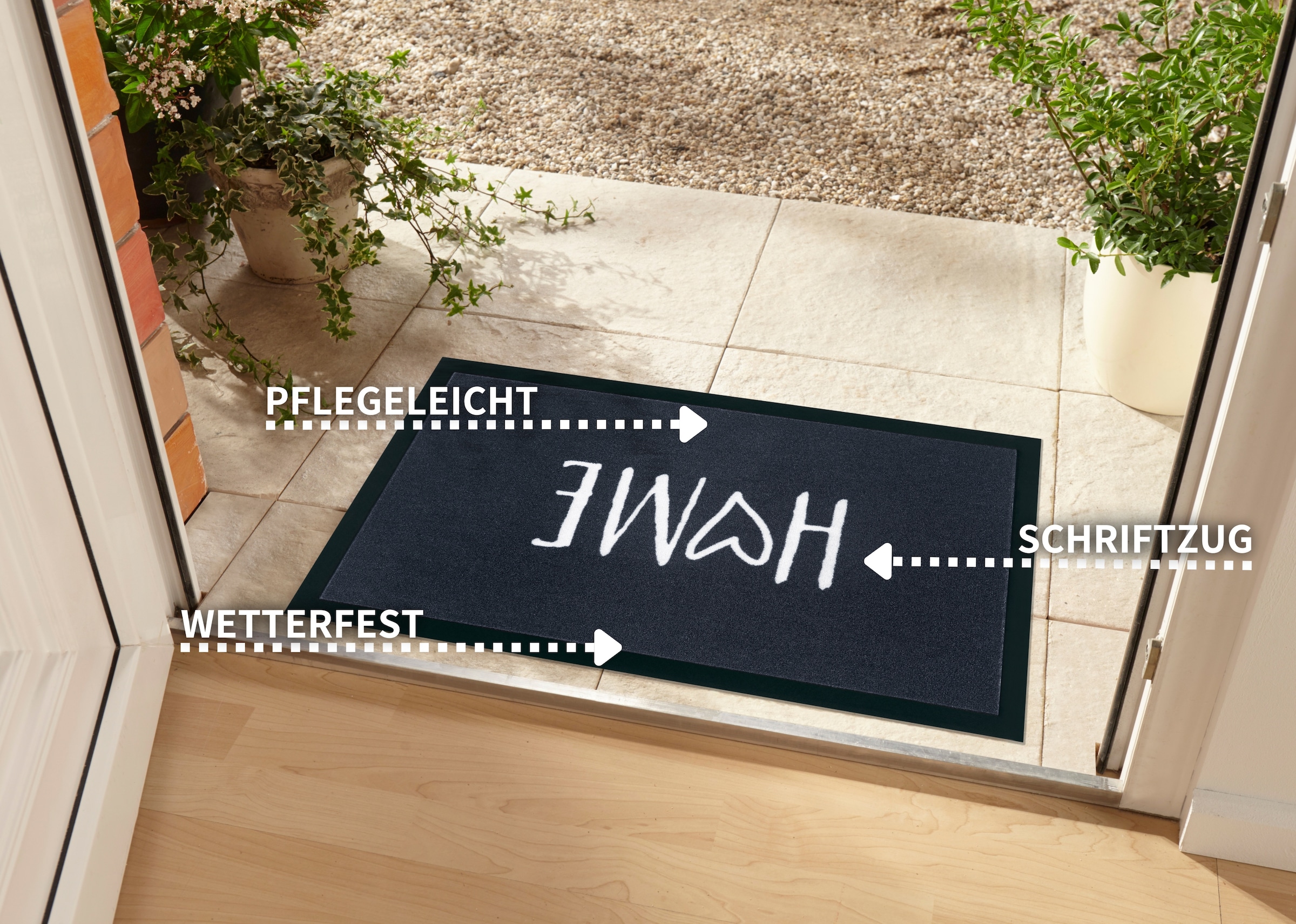 my home Fussmatte »Magne«, rechteckig, 5 mm Höhe, Schmutzfangmatte, Türmatte, In- und Outdoor, Schrift, Läufer, waschbar