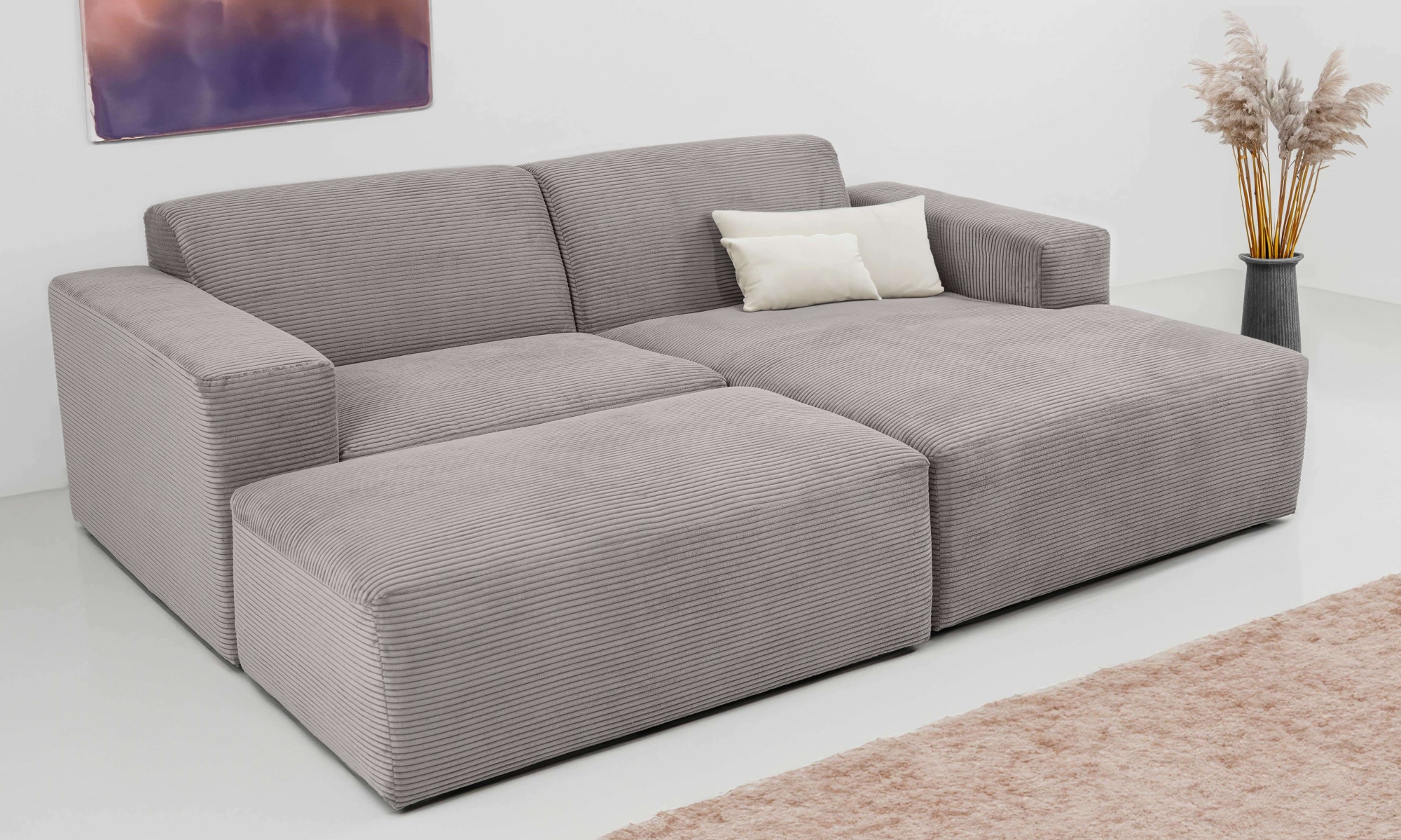 INOSIGN Ecksofa »Koa,228cm, L-Form, Modulsofa, Webstoff, Cord, Struktur«, Designsofa, Set, Hocker inklusive, weicher Lounge-Sitzkomfort