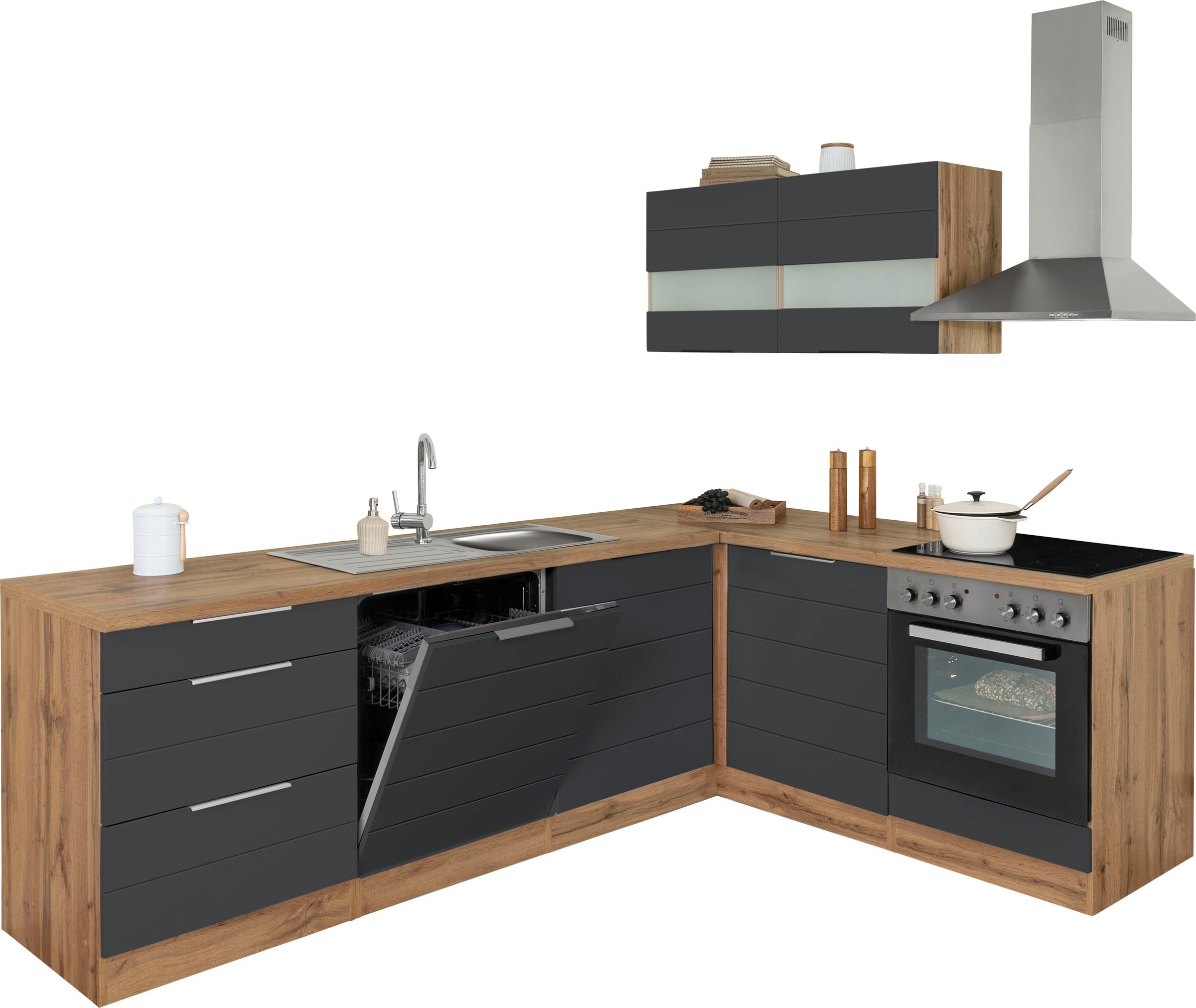 KOCHSTATION Winkelküche "KS-Luhe" Stellbreite 240x180 cm, wahlweise mit oder ohne E-Geräten, MDF-Fronten