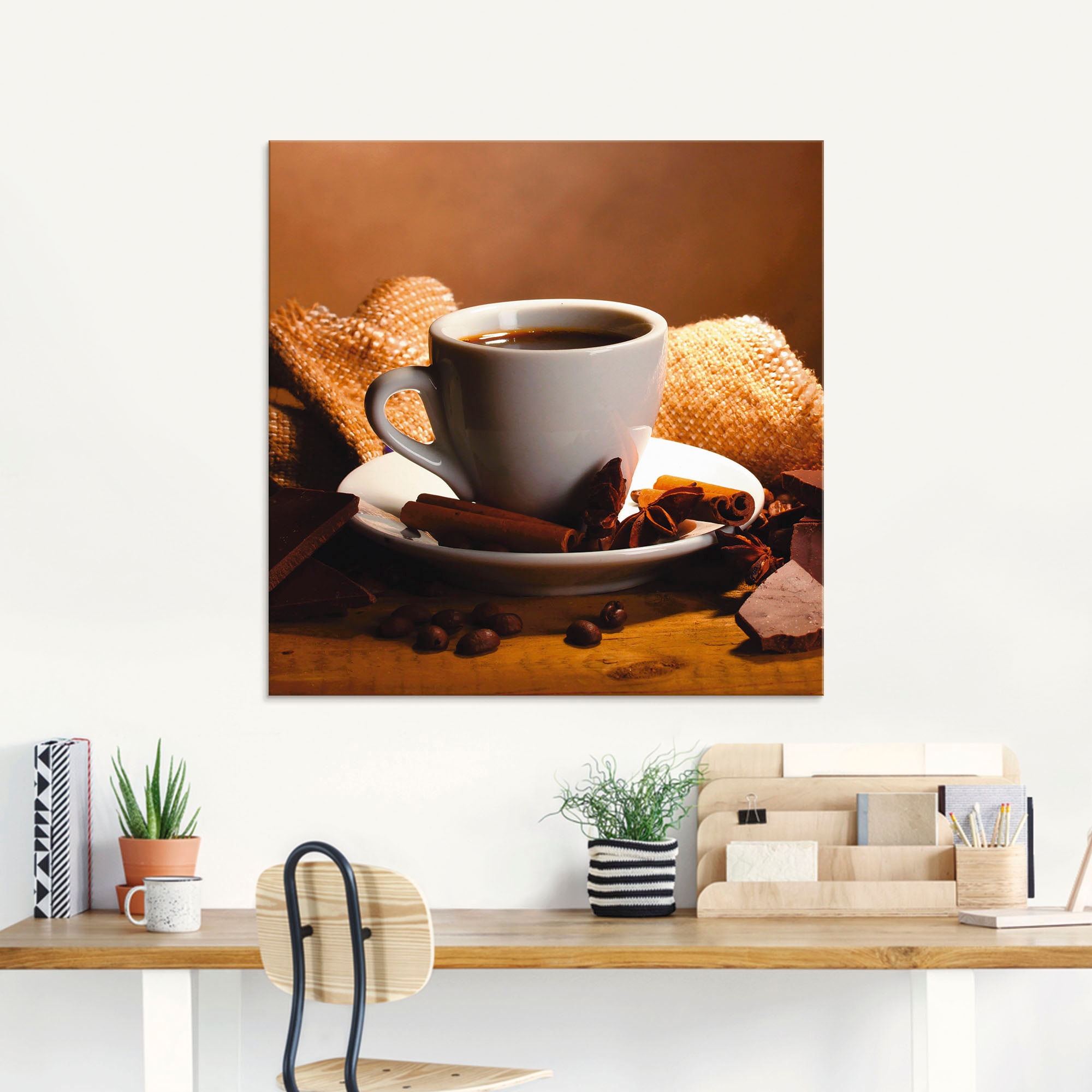 Artland Glasbild »Kaffeetasse Zimtstange Nüsse Schokolade«, Getränke, (1 St.), in verschiedenen Grössen