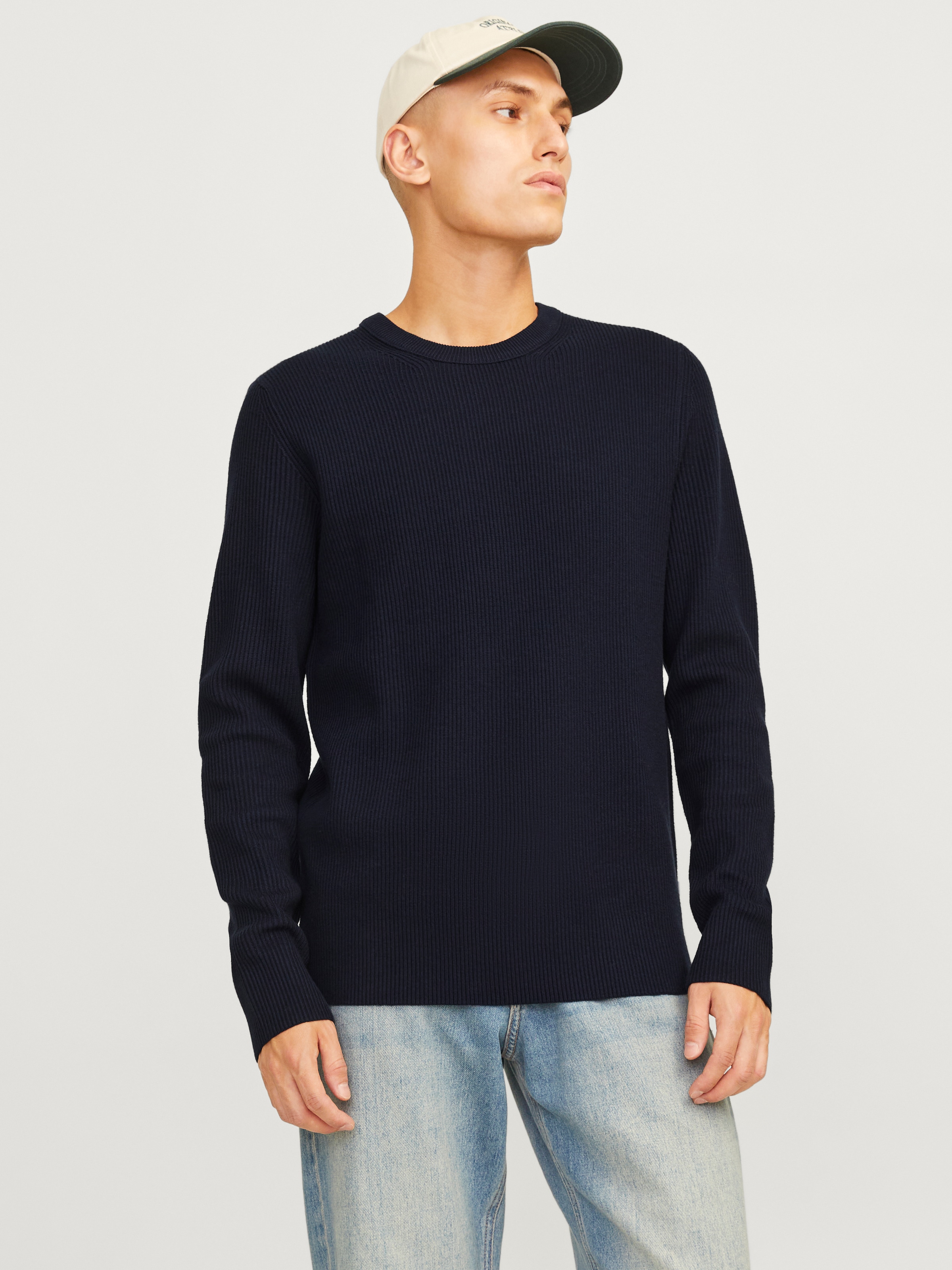 Jack & Jones Rundhalspullover "JJEPERFECT – Pullover mit pflegeleichter Qualität, Structure Fit" unifarben, modisch, regular fit, Strick, Rundhals