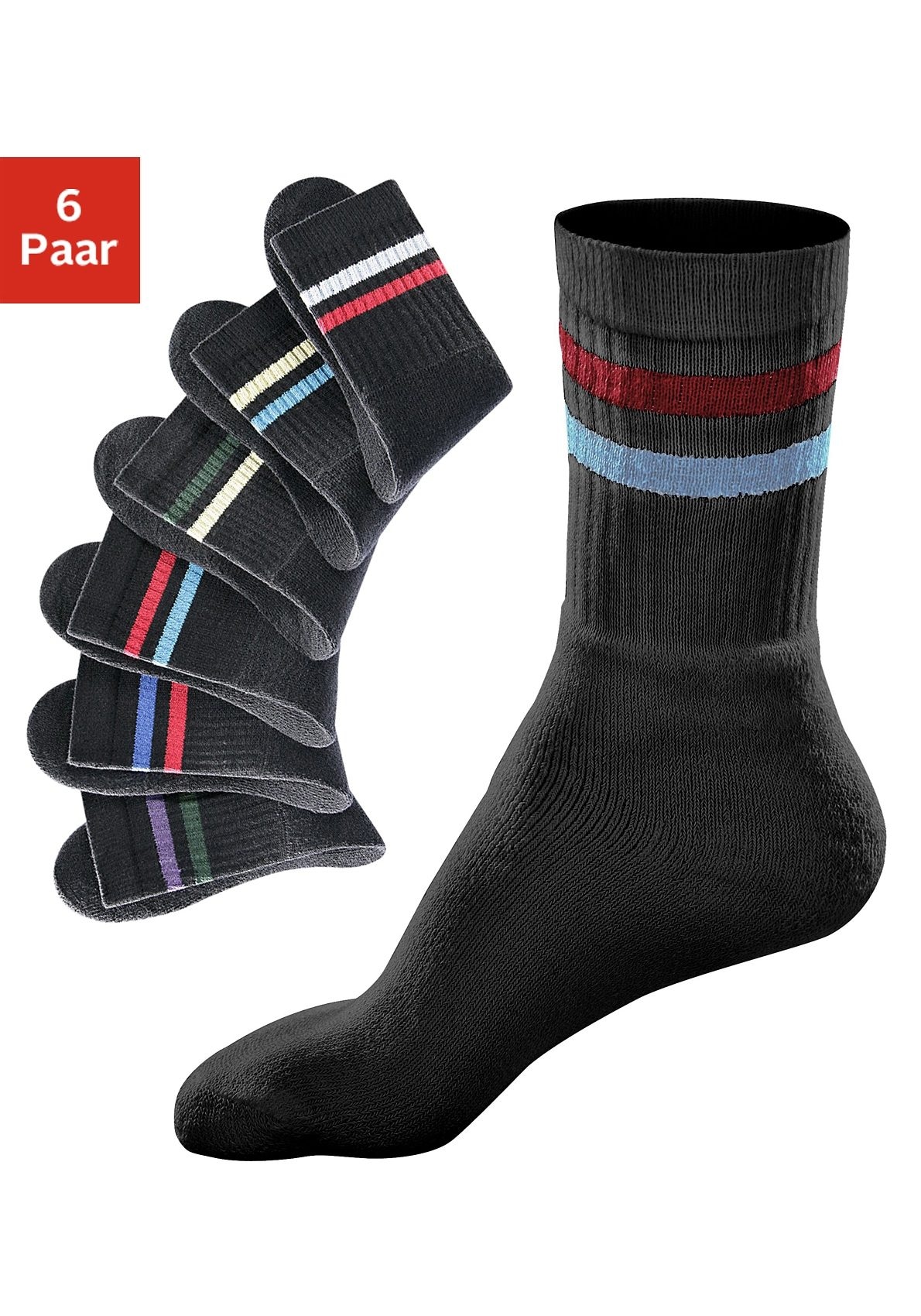 Freizeitsocken, (Set, 6 Paar), mit farbigen Streifen