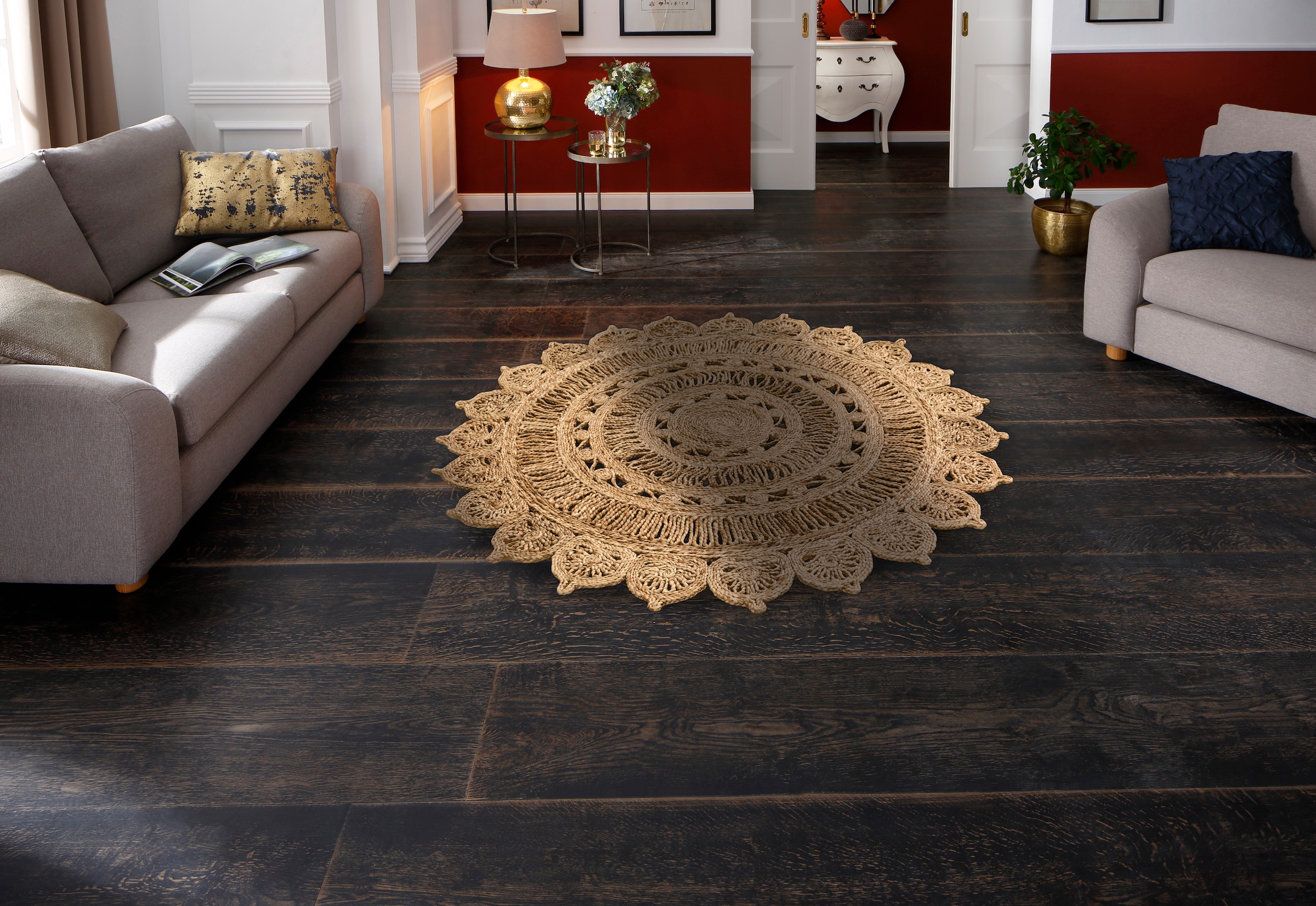 my home Teppich »Amar«, rund, 7 mm Höhe, geflochtener Wendeteppich, 100% Jute, Boho Stil, Wohnzimmer, Esszimmer