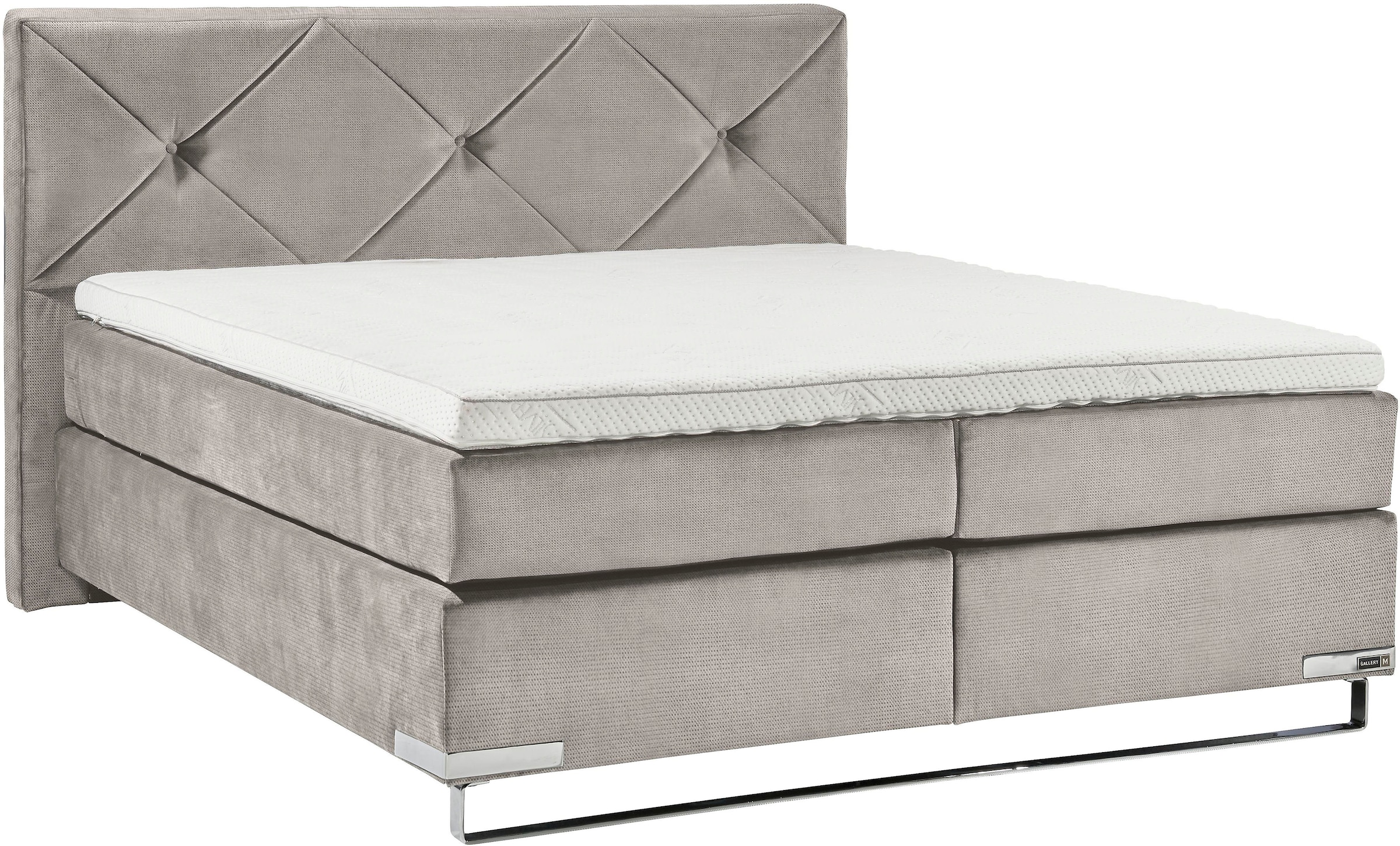 GALLERY M branded by Musterring Boxspringbett "Dubai" Kufe in Chrom, 3 Härtegrade, Kopfteil mit Knopfheftung