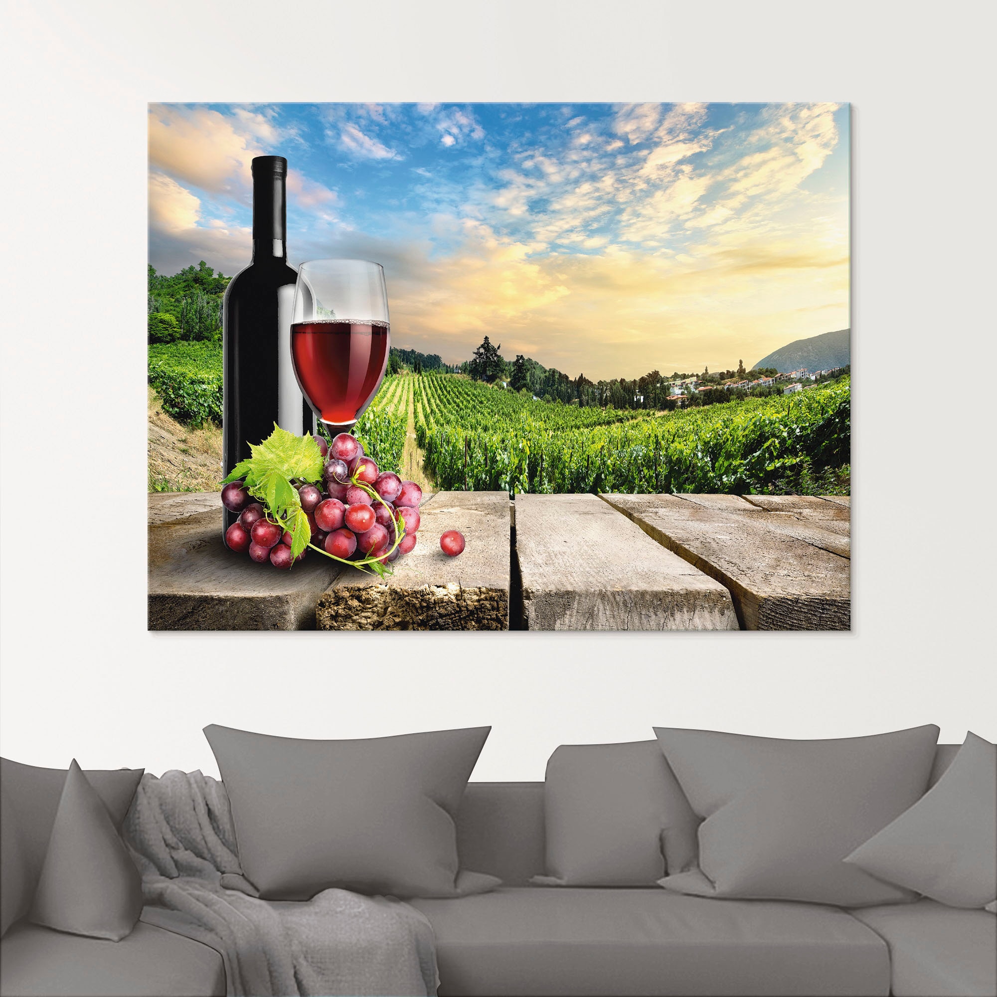 Artland Glasbild »Wein vor Weinbergen«, Berge, (1 St.), in verschiedenen Grössen