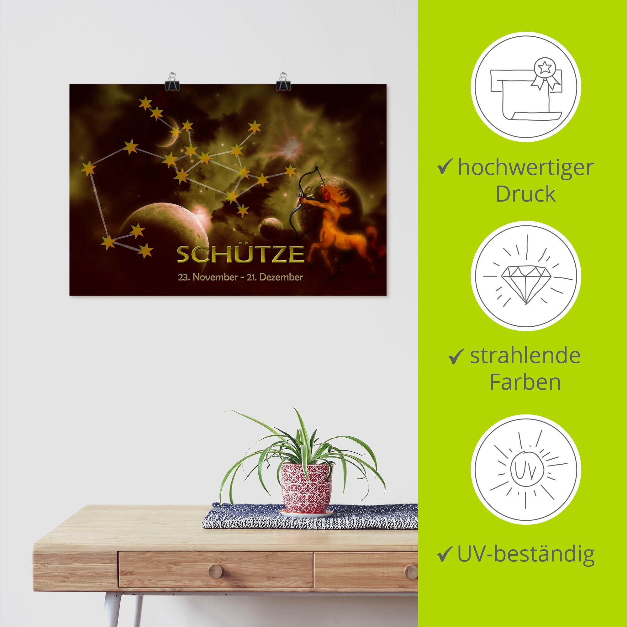 Artland Wandbild »Sternzeichen - Schütze«, Bilder von Sternzeichen, (1 St.), als Alubild, Outdoorbild, Poster in verschied. Grössen