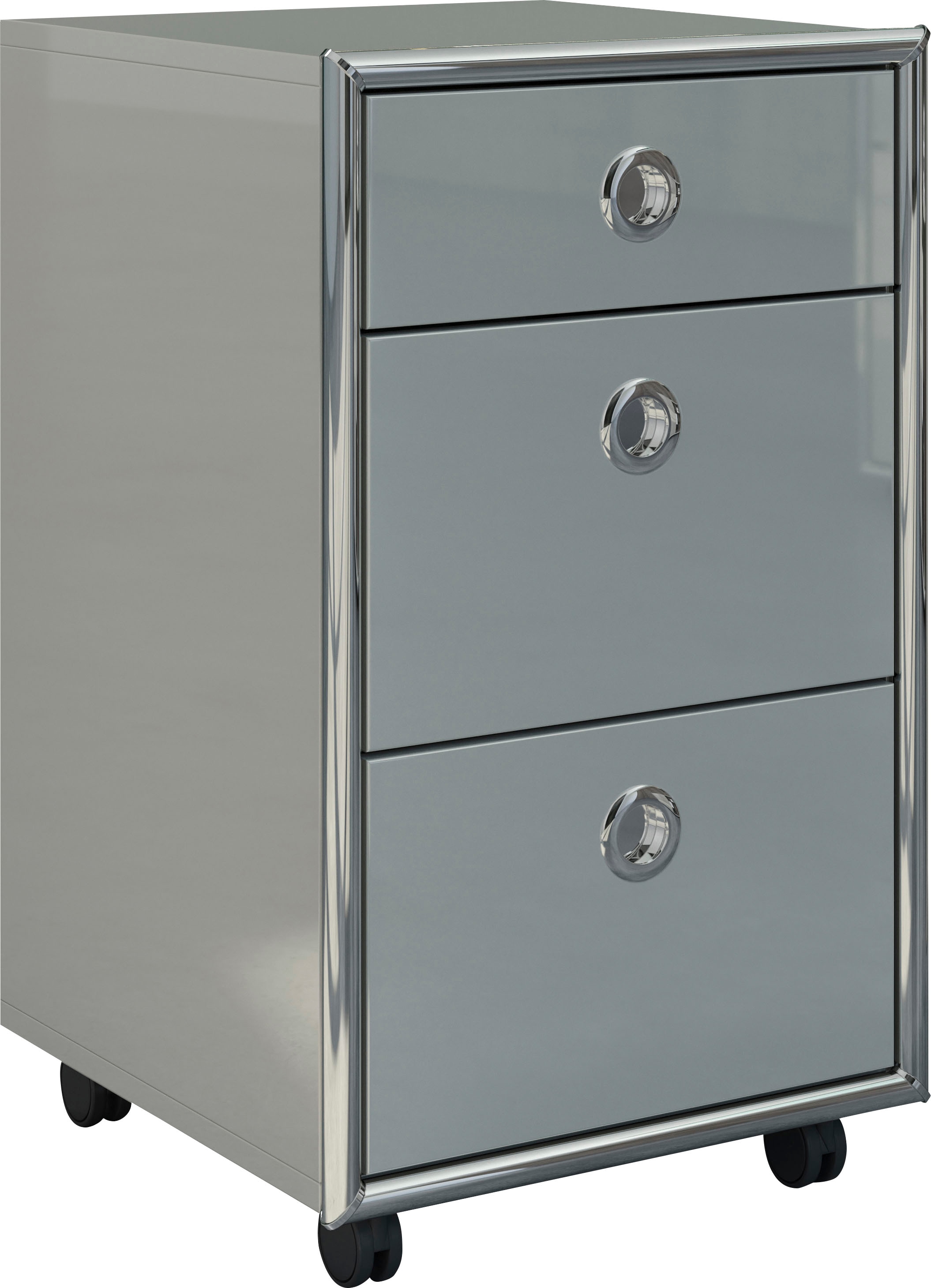 Places of Style Rollcontainer »Imperia«, Büroschrank auf Rollen, Hochglanz mit elegantem Chromrahmen