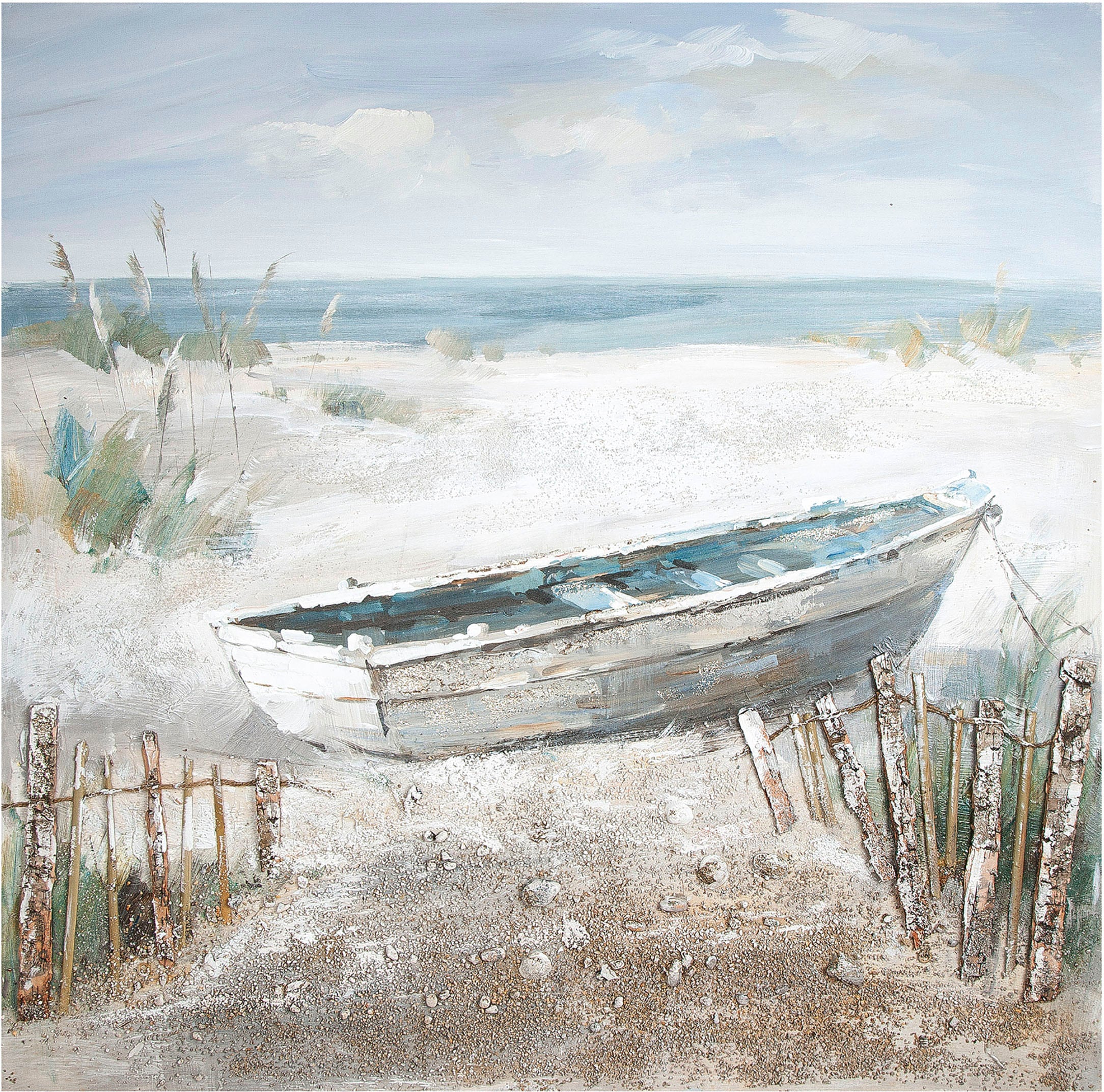 GILDE Leinwandbild »Gemälde am online Boot (1 St.), | handgemalt Strand«, Jelmoli-Versand kaufen