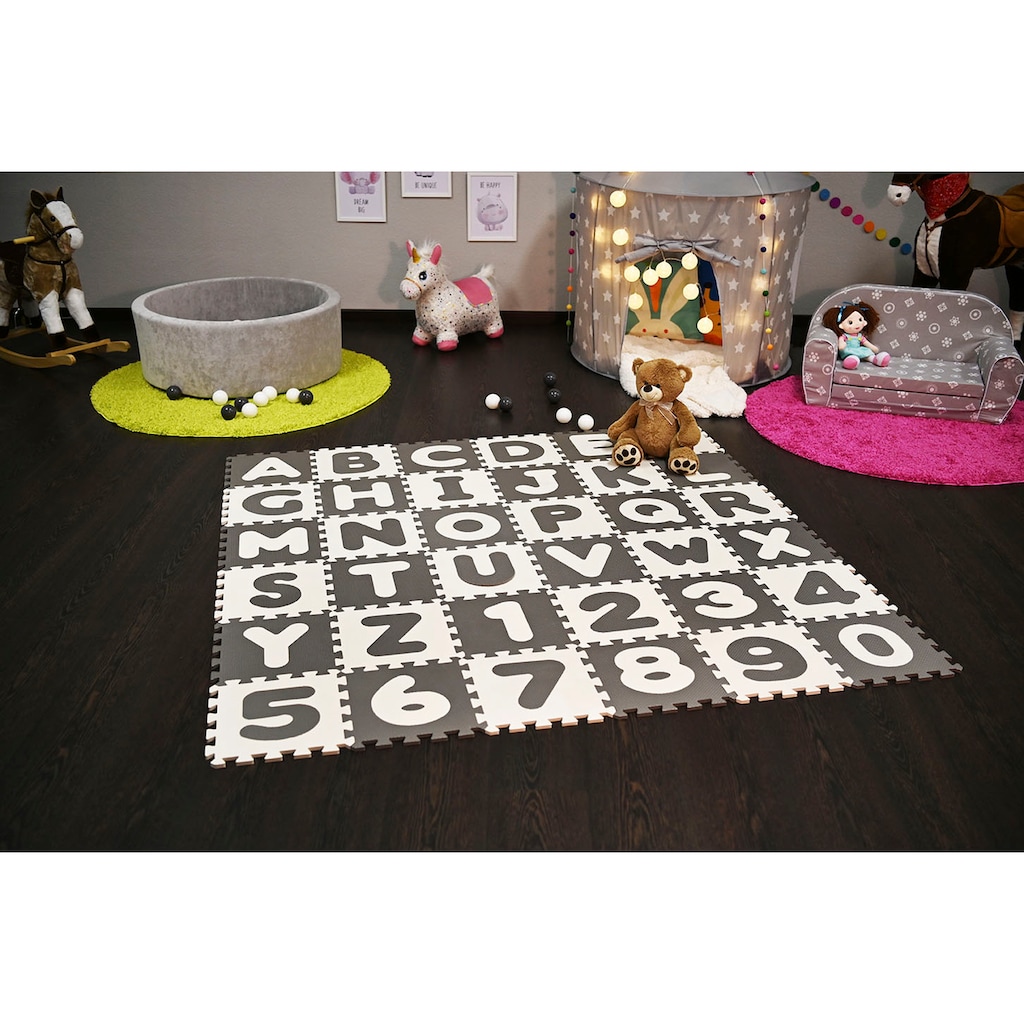 Knorrtoys® Puzzle »Alphabet + Zahlen, grau-weiss«, Puzzlematte, Bodenpuzzle