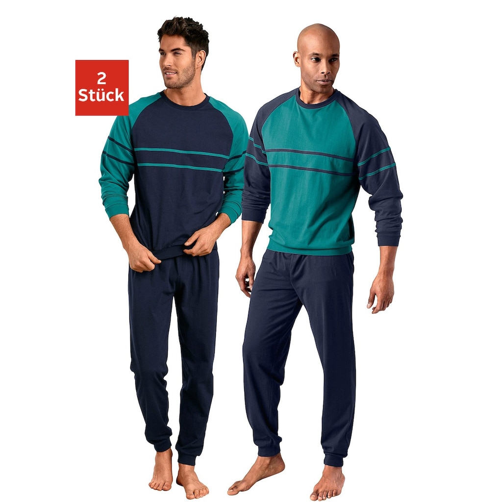 le jogger® Pyjama »Schlafanzug für Herren im Doppelpack«, (Packung, 4 tlg., 2 Stück), in langer Form mit aufgesetzten Streifen