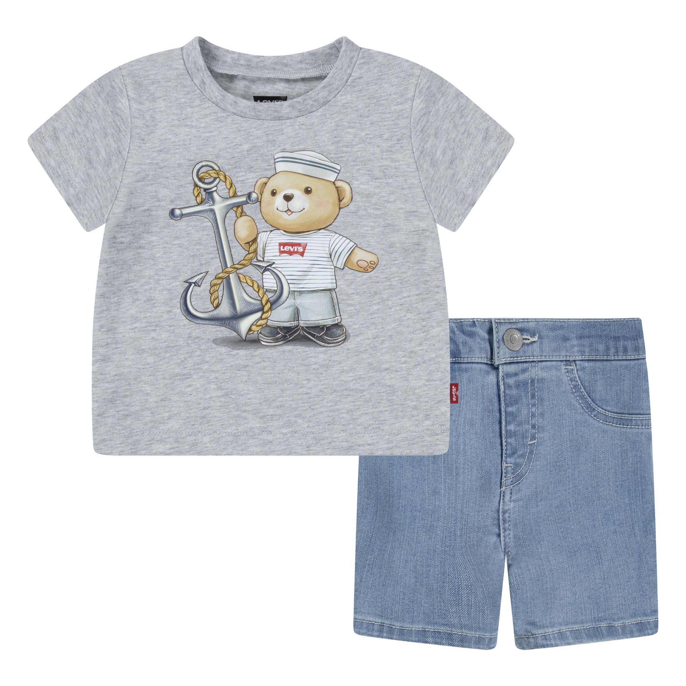 Levi's® Kids T-Shirt & Shorts »LVB LEVI ANCHOR TEE DENIM SET« 2 Stk. mit grossem Druck