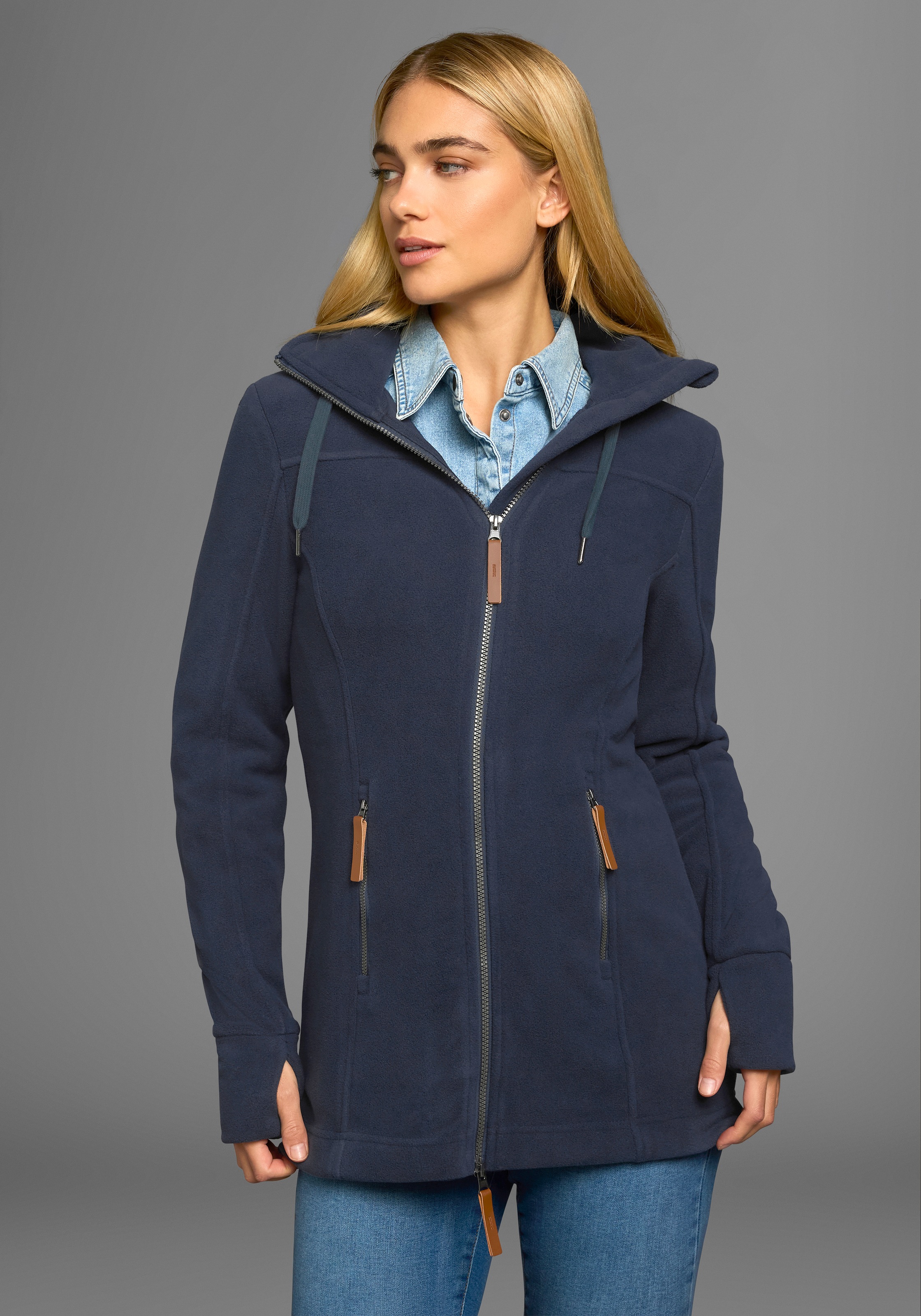 Polarino Fleecejacke, mit Kapuze, aus Fleece, atmungsaktiv, schnell trocknend