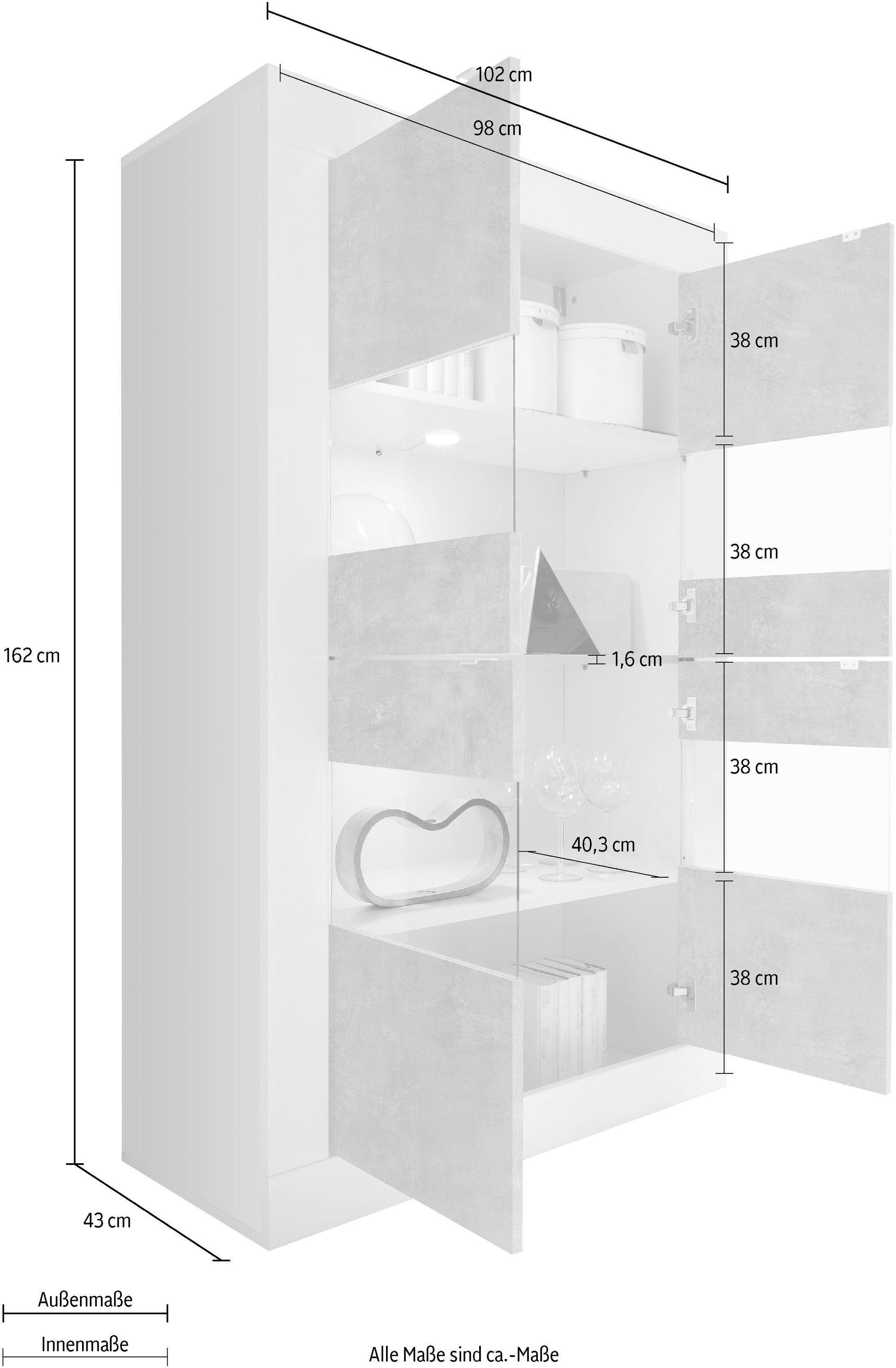 INOSIGN Vitrine »Basic Höhe 162 cm, Standvitrine mit 4 Türen - Metallgriffe,«, Stauraumvitrine in moderner Rahmenoptik, Hochschrank, Anrichte