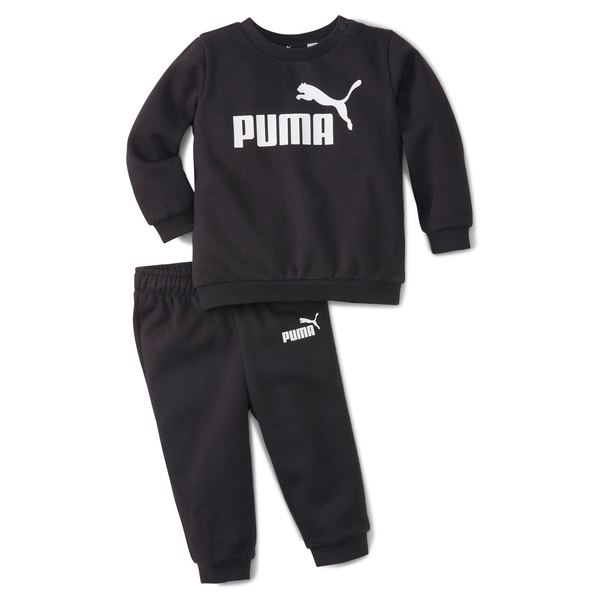 PUMA Trainingsanzug »MINICATS ESS CREW JOGGER FL« Set, 2 Stk. klassischer Zweiteiler, für Kinder, mit weichen Rippbündchen