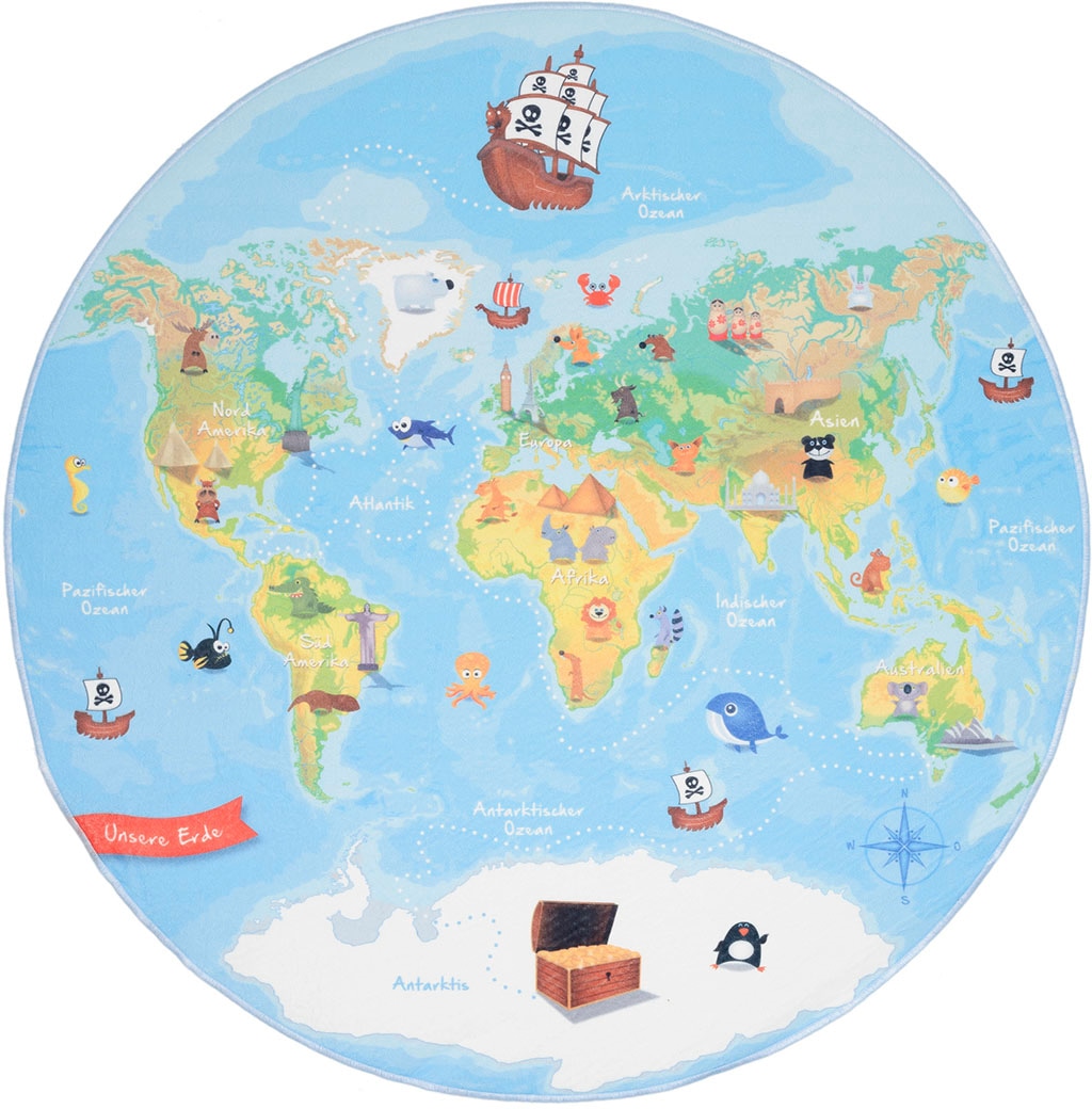 Böing Carpet Kinderteppich Motiv »Weltkarte«, rund, Kinderzimmer | kaufen Weltkarte, Jelmoli-Versand bedruckt, online waschbar