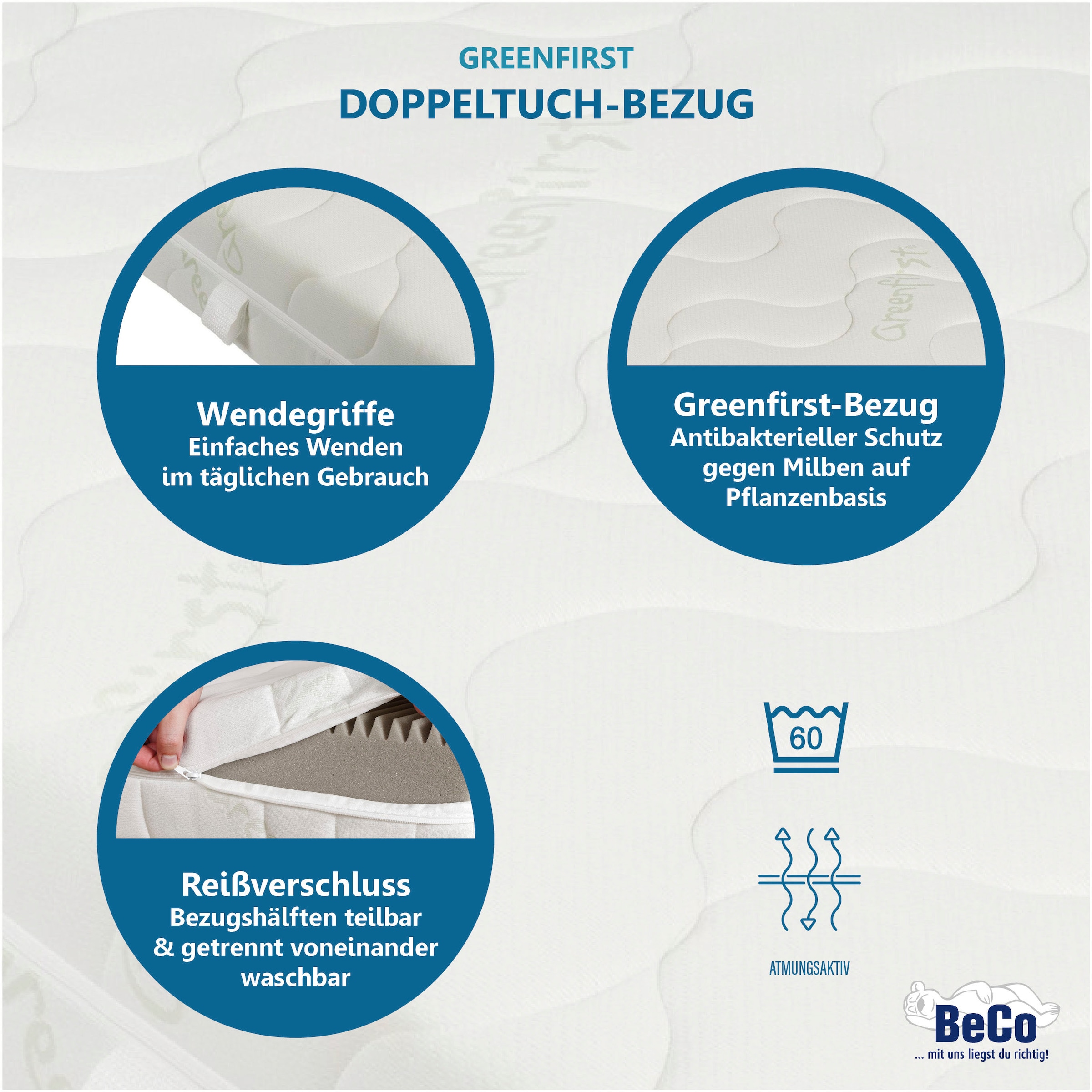 Beco Komfortschaummatratze »Matratze Active Greenfirst - besonders hygienischer Matratzenbezug «, 18 cm hoch, Raumgewicht: 28 kg/m³, (1 St.), vom Verbraucher-Magazin Haus & Garten getestet mit "SEHR GUT" Note 1,4*  - getestet in Gr. 90x200 cm H2.