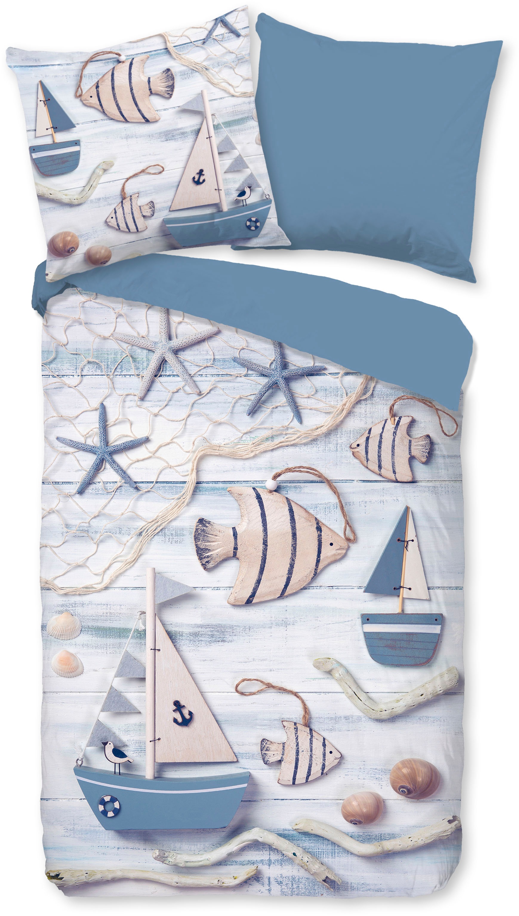 good morning Wendebettwäsche »Maritim«, Baumwolle, Renforcé, 135x200, Reissverschluss, Wendeoptik, Maritim Blau