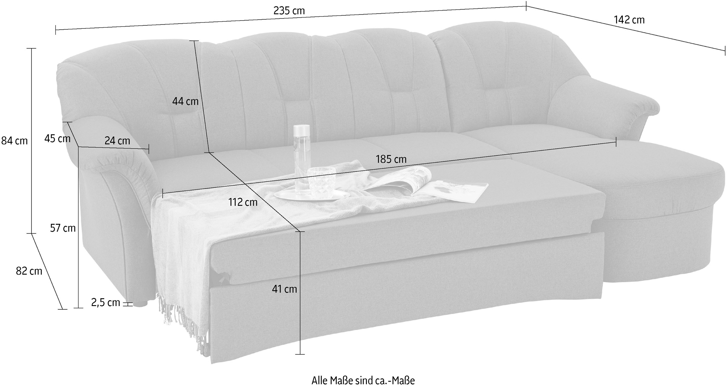 DOMO collection Ecksofa Papenburg L-Form, in grosser Farbvielfalt, wahlweise mit Bettfunktion