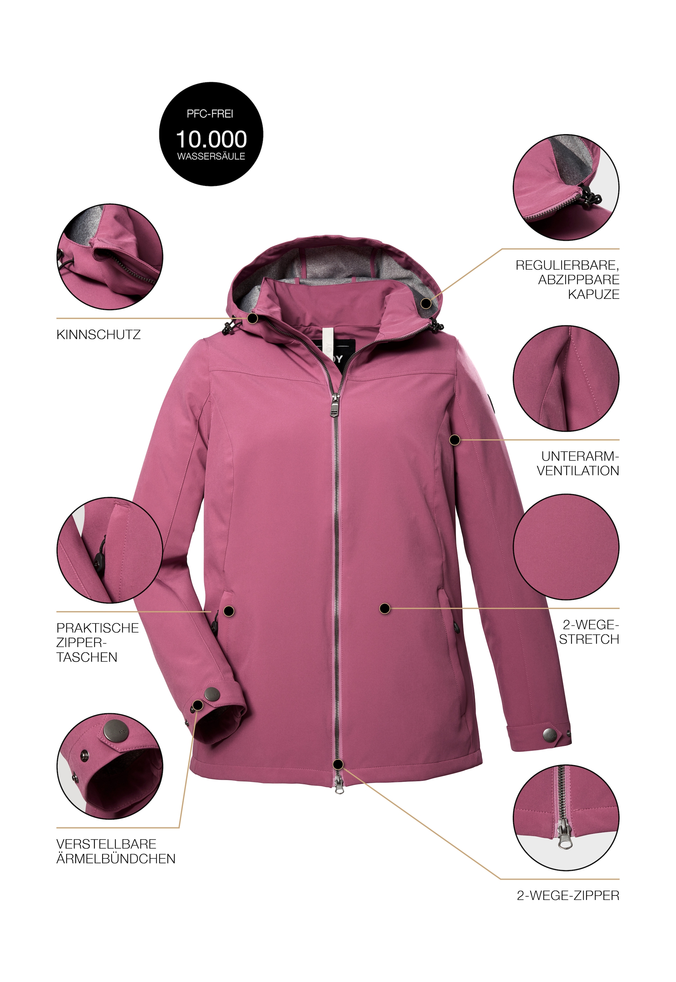 STOY Softshelljacke »STS 1 WMN SFTSHLL JCKT«, Damen Softshelljacke: wasserabweisend, winddicht, atmungsaktiv