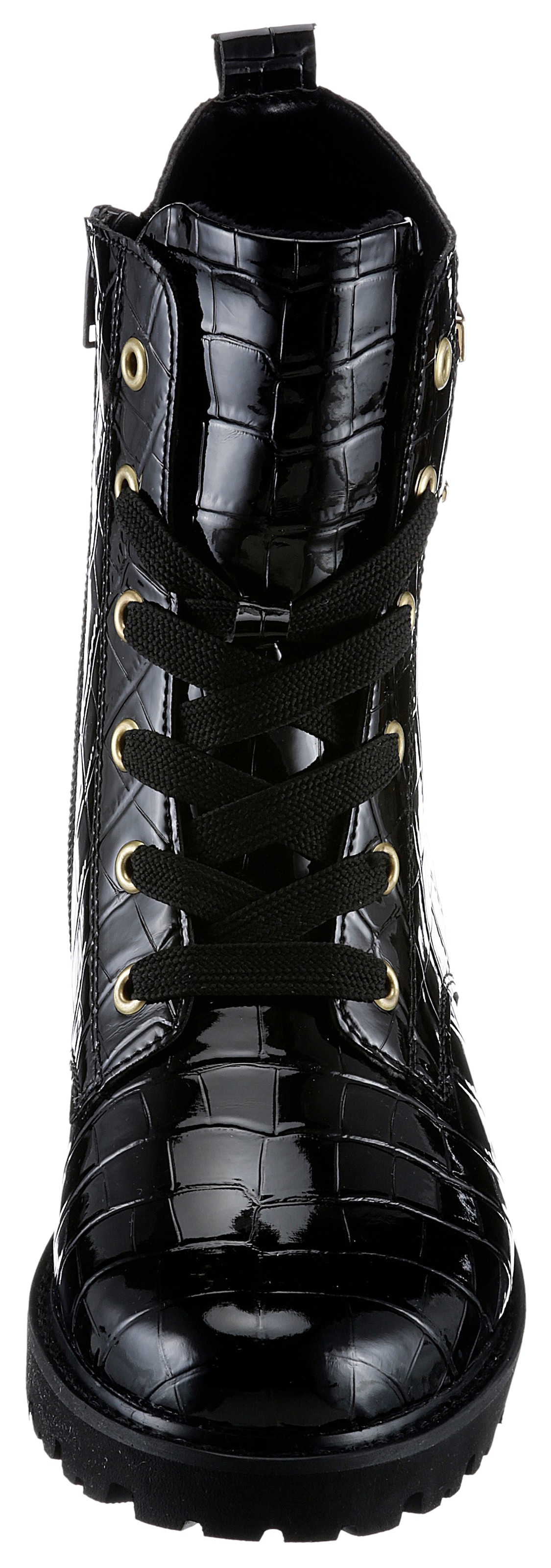 Remonte Schnürstiefelette, Blockabsatz, Schnürboots im Kroko-Look, Innenreissverschluss
