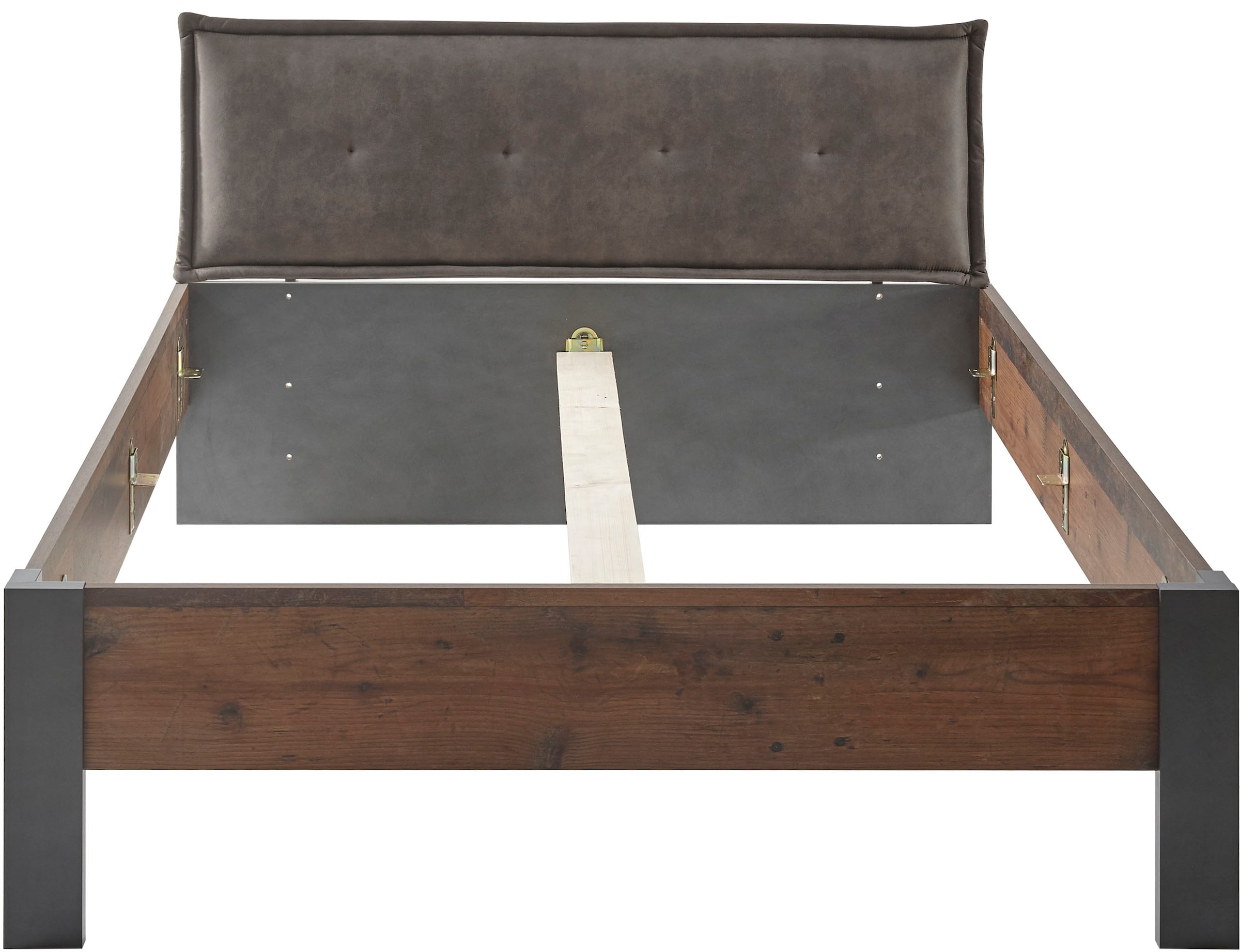 Home affaire Einzelbett »BROOKLYN Bett im Industrial Design, Bettgestell, Bettrahmen«, Gepolstertes Kopfteil, Liegefläche 140 x 200 cm