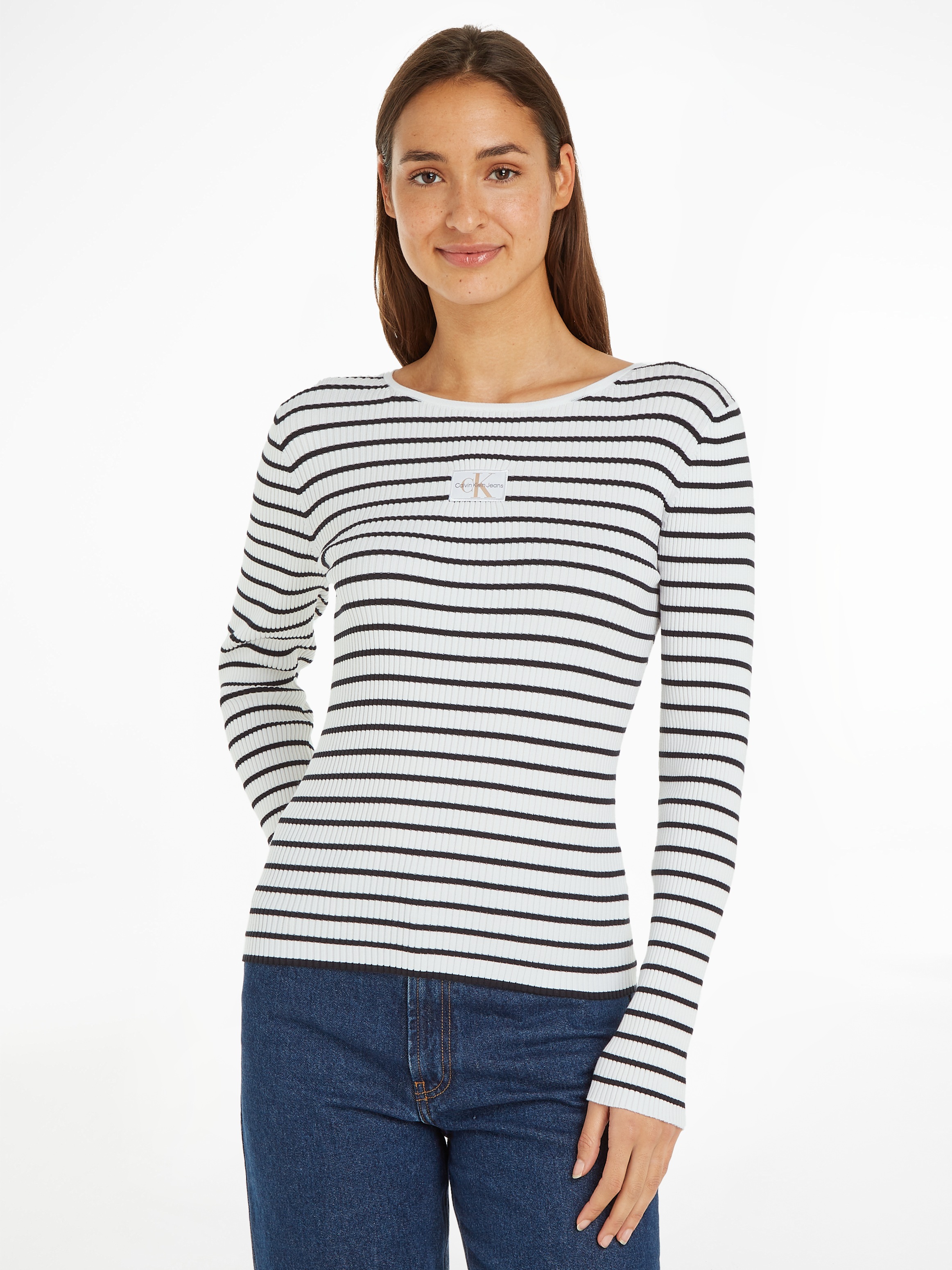 Calvin Klein Jeans Rundhalspullover »WOVEN LABEL TIGHT SWEATER«, mit Logopatch